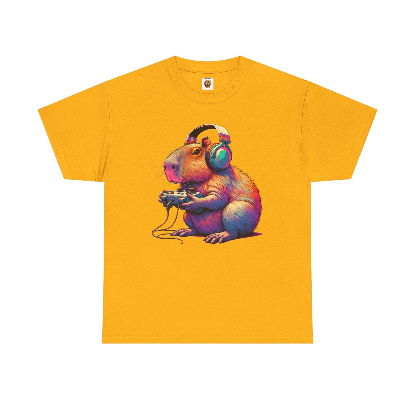 Cute Kawaii Gamer Capybara Guinea Pig Unisex Heavy Cotton Tee Shirt - Headphones, Earphones, Gaming, Anime, Video Game, Geek, Nerd