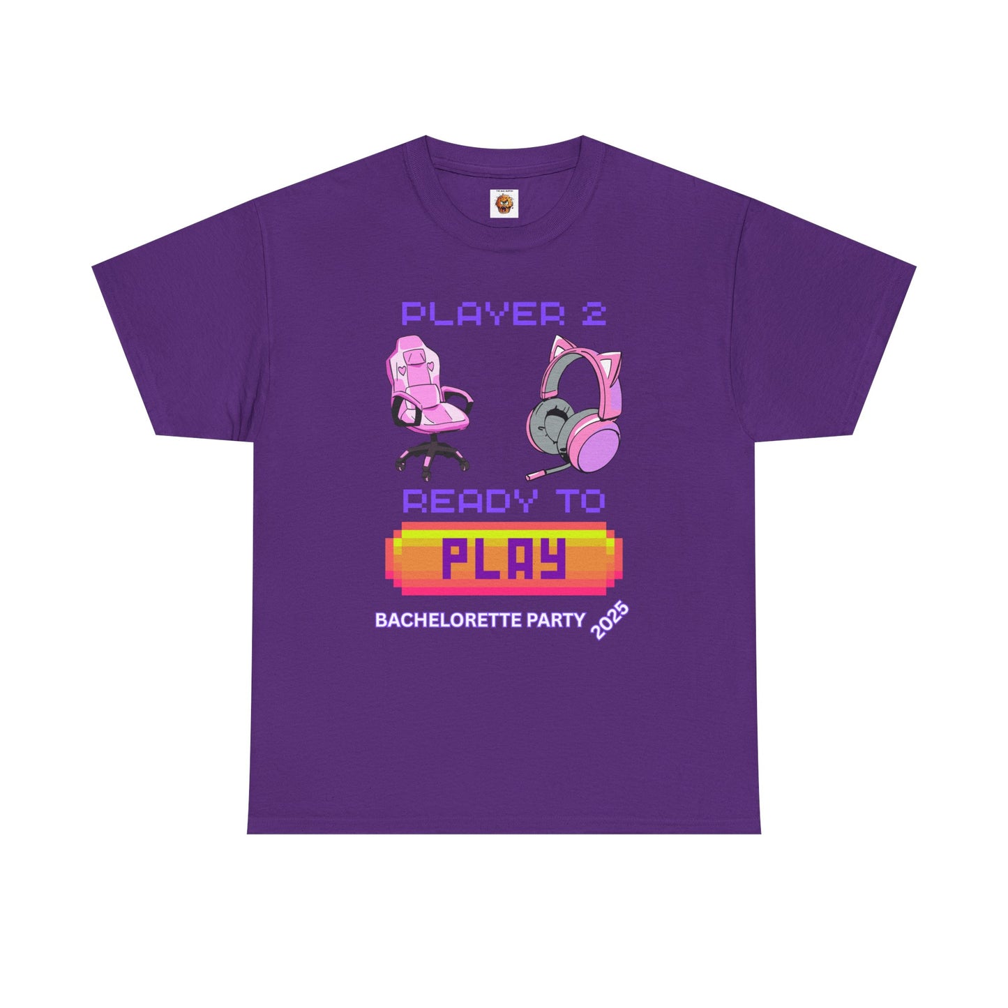 Gamer Girl Bachelorette Party 2025 Tee - 'Player 2 Ready to Play' Unisex Heavy Cotton T-Shirt, Video Game, Gaming, Console, PC, Tech, Geek, Squad, Nerd