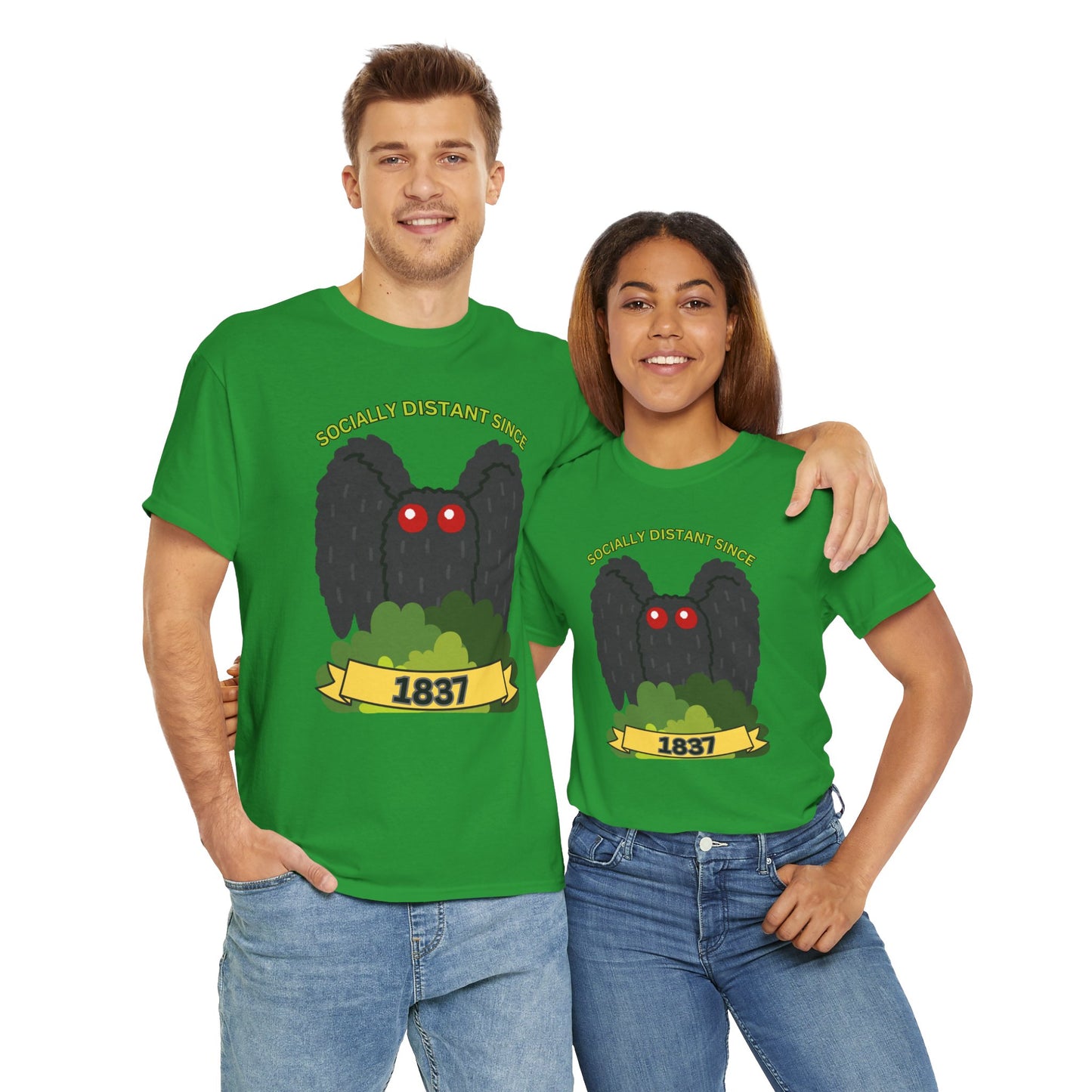 Mothman 'Socially Distant Since 1837' Unisex Tee, Funny Graphic Tee, Quirky T-Shirt, Casual Wear, Gift for Friends, Paranormal, Cryptid, Geek, Nerd, Scary, Creepy