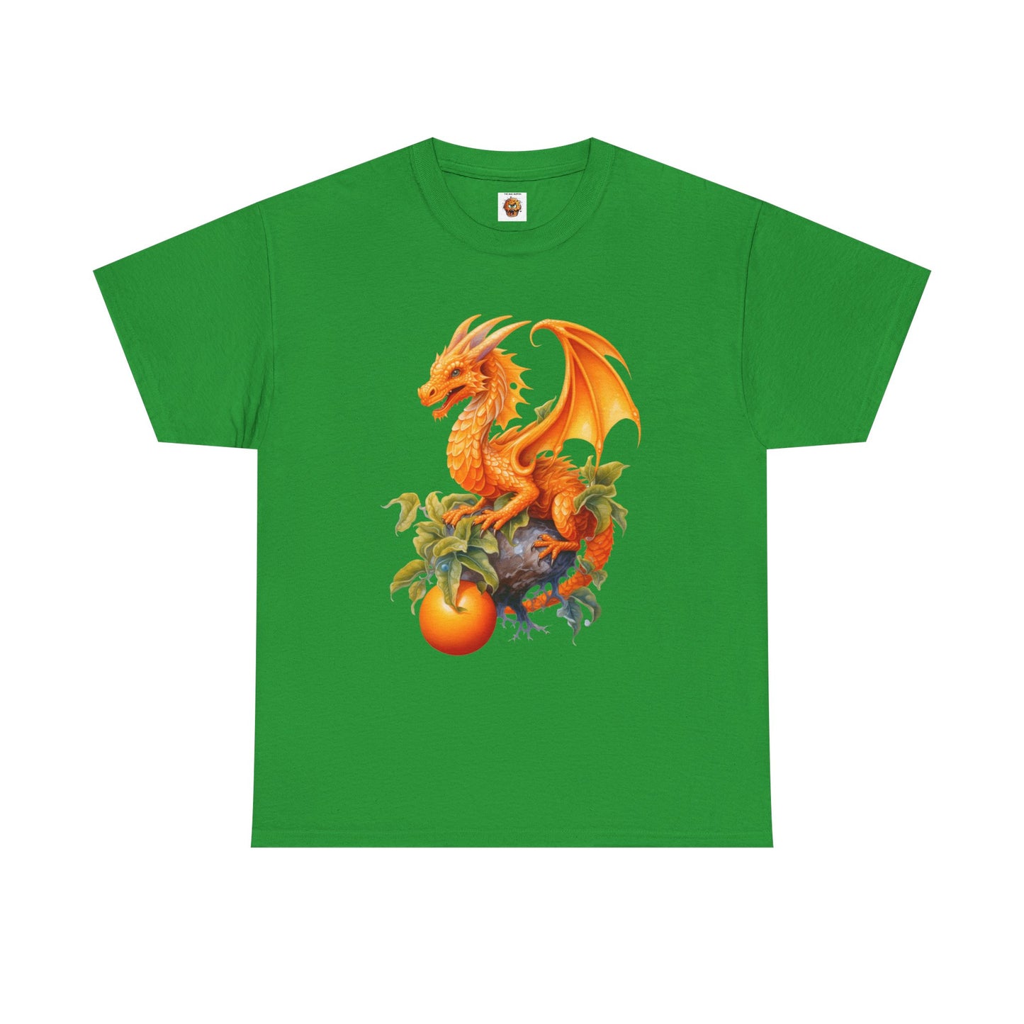 Vintage Orange Fruit Dragon Unisex Heavy Cotton Tee, Graphic T-Shirt, Gift for Dragon Lovers, Fantasy Apparel, Casual Wear, Fruit Of The Spirit, RPG, Geek, Nerd