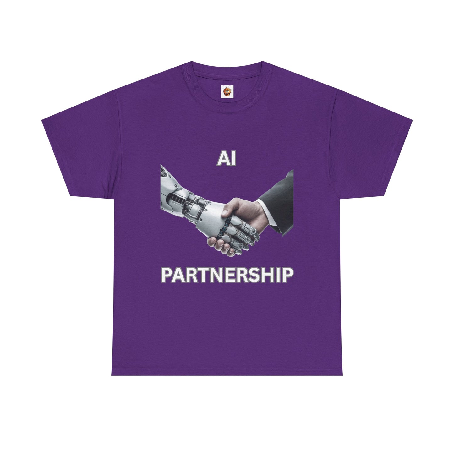AI Partnership Unisex Heavy Cotton Tee Shirt - Robot And Human Shake Hands, Sci-Fi, Science, Tech, Geek, Nerd