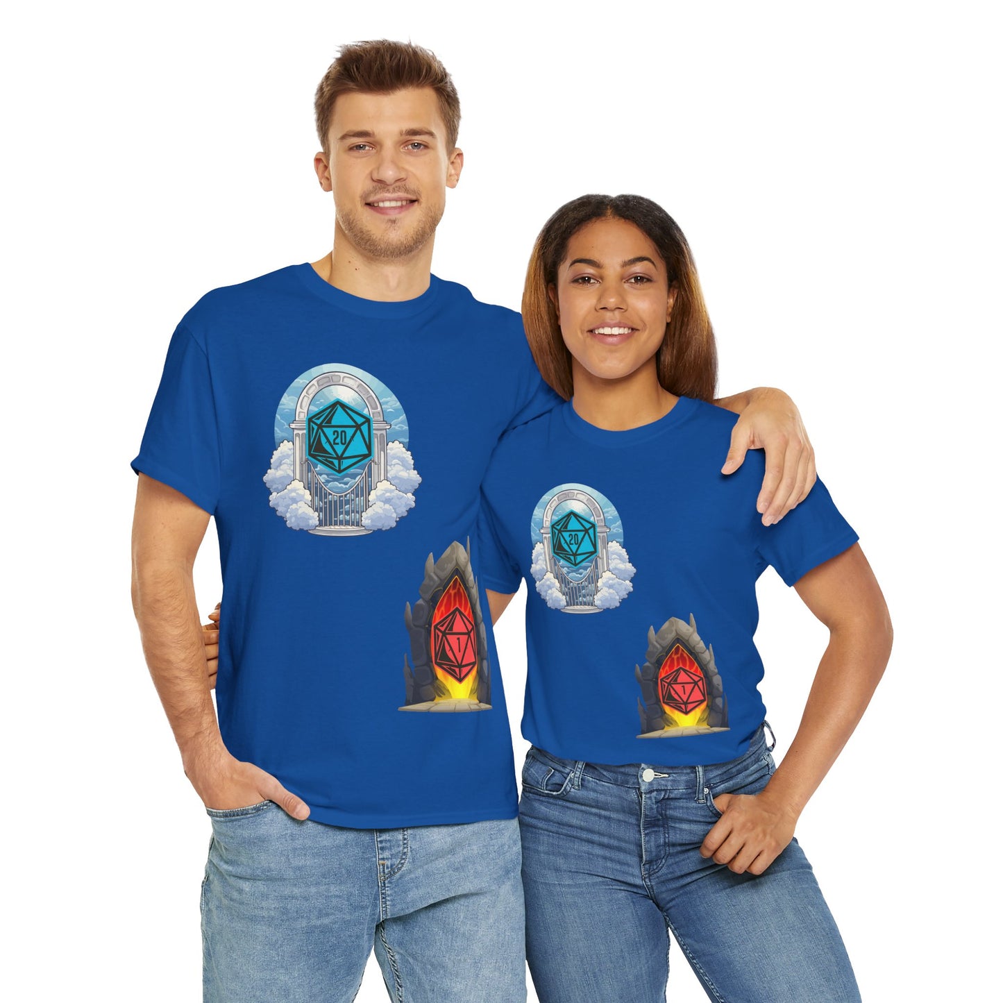 Heaven Hell D20 Fantasy Dungeons and Dragons DND Unisex Heavy Cotton Tee Shirt T-Shirt - RPG, TTRPG, Roleplaying, Geek, Nerd