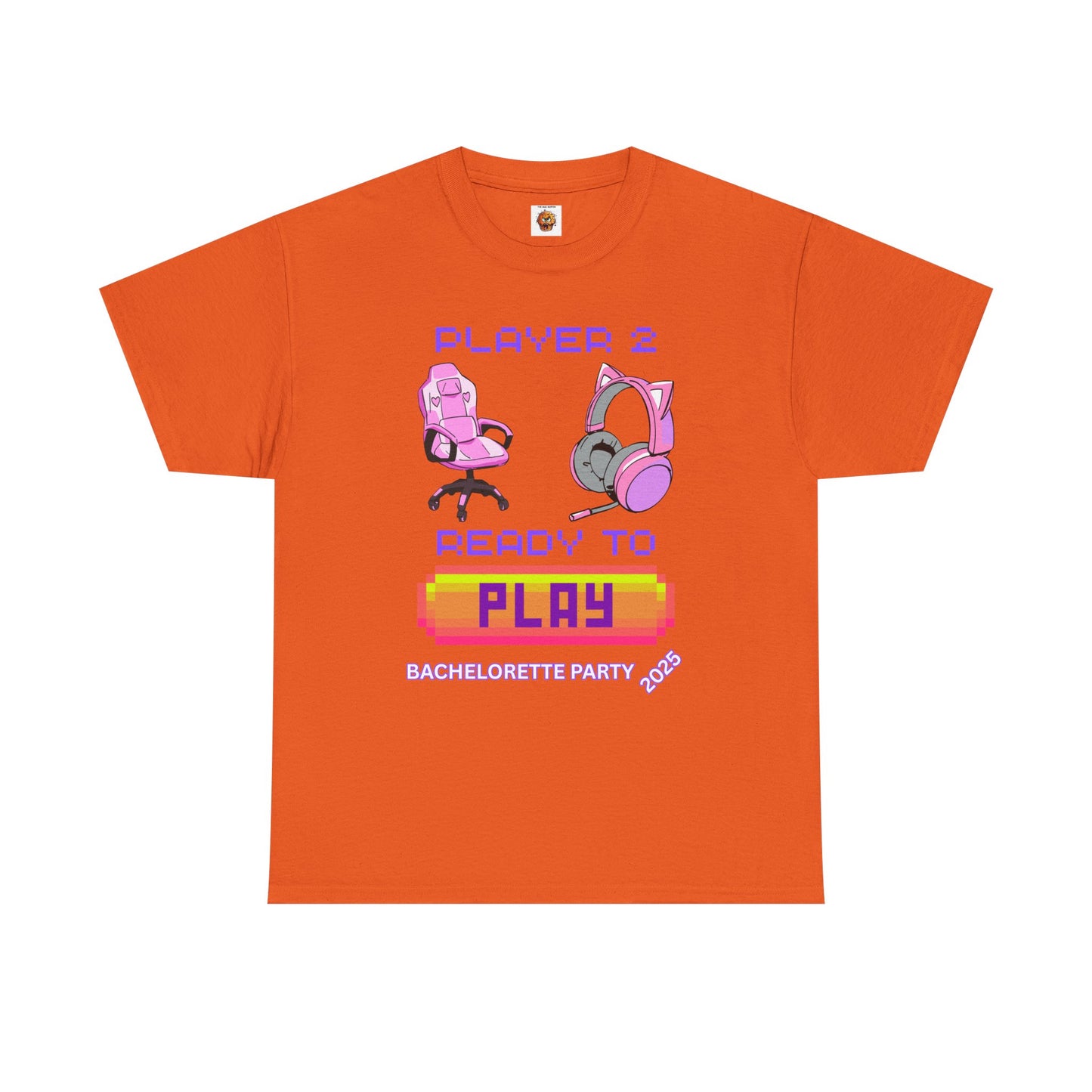 Gamer Girl Bachelorette Party 2025 Tee - 'Player 2 Ready to Play' Unisex Heavy Cotton T-Shirt, Video Game, Gaming, Console, PC, Tech, Geek, Squad, Nerd