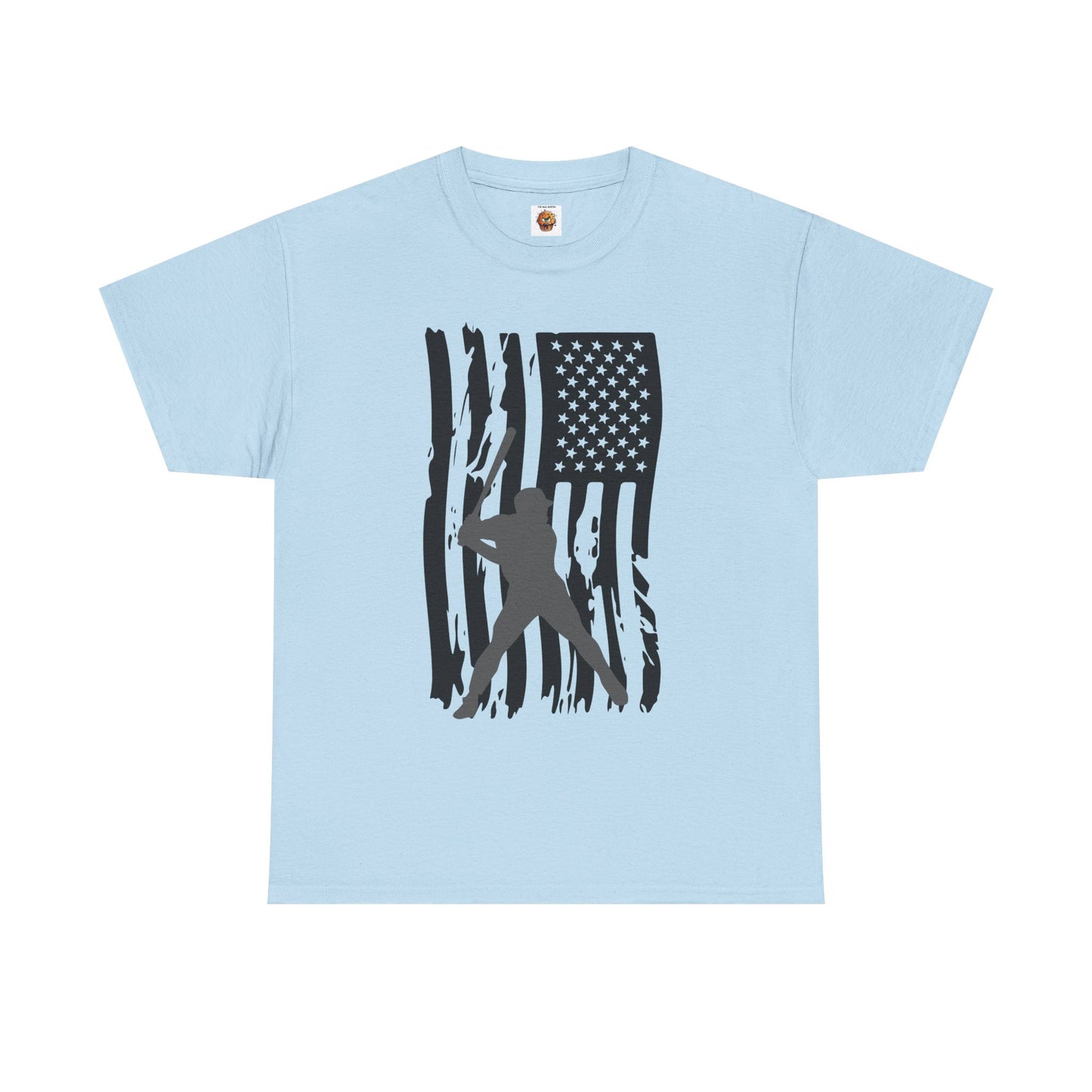 Patriotic Baseball Silhouette Unisex Heavy Cotton Tee | American Flag Graphic T-Shirt, Casual Wear, Independence Day, Gift for Baseball Fans, Batter Up
