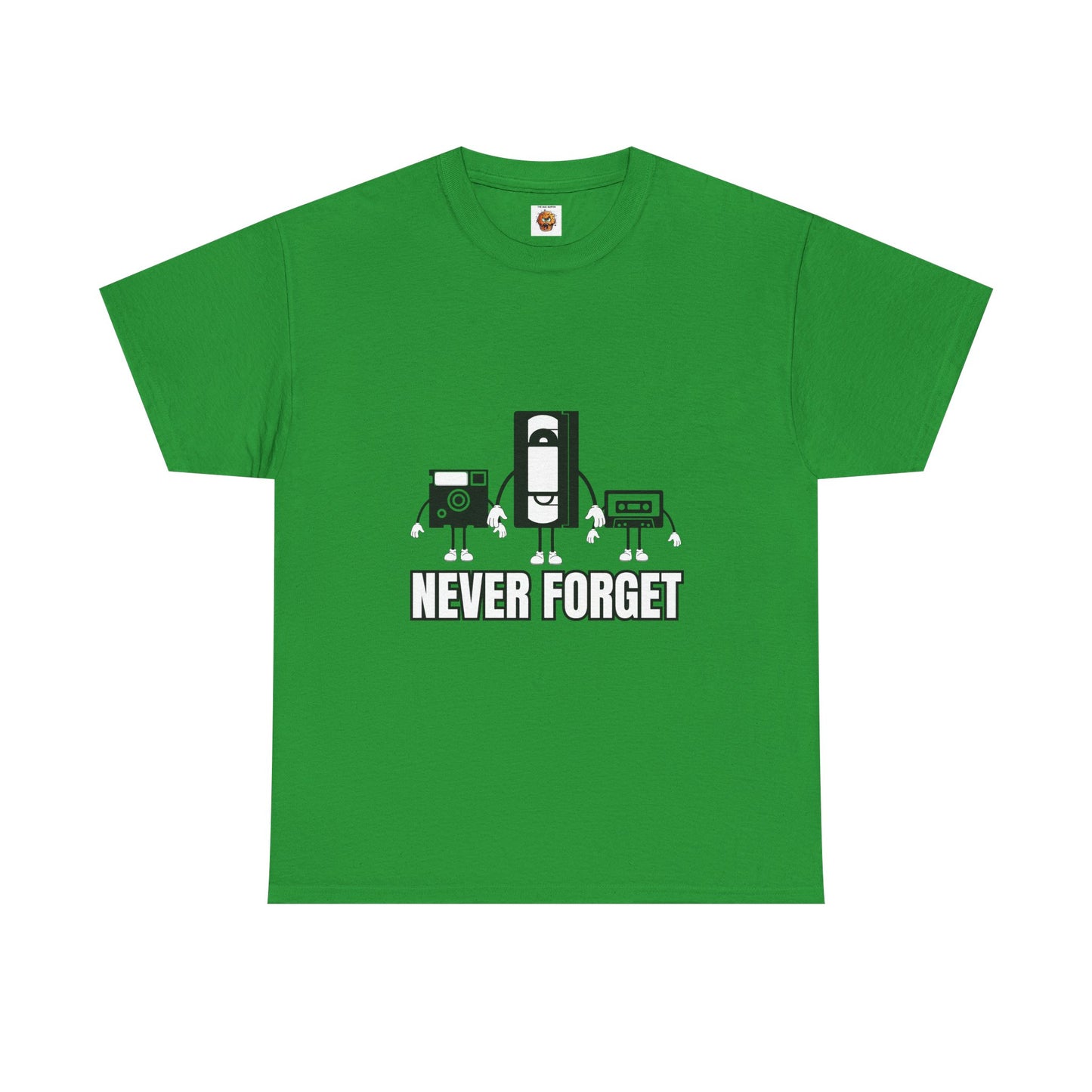 Retro Tech Unisex Heavy Cotton Tee Shirt- "Never Forget" Graphic T-Shirt, Floppy Disk, VHS Tape, Audio Cassette, Science, Geek, Nerd