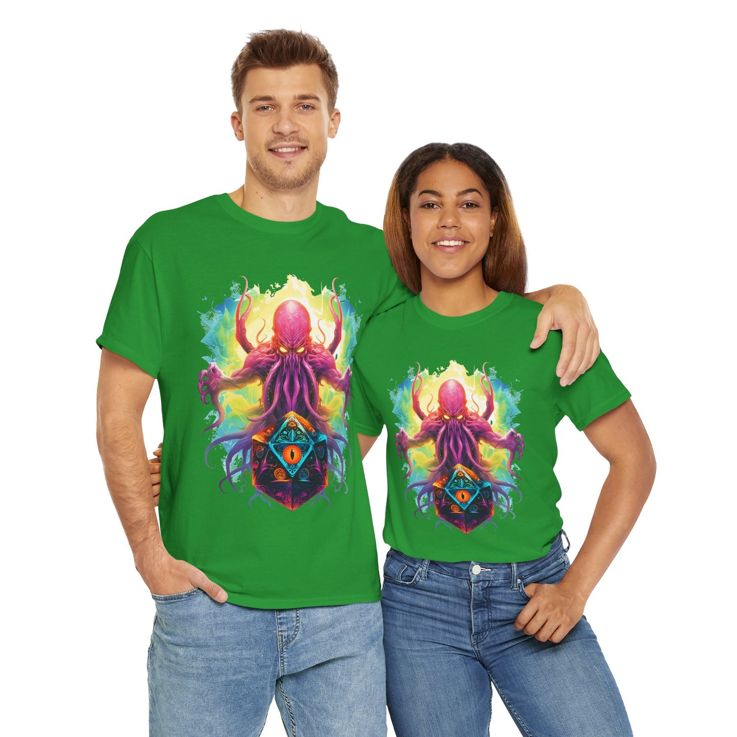 Cosmic Kraken Ancient God Cthulhu Unisex Heavy Cotton Tee Shirt T-Shirt - Vibrant Octopus Design, DND, RPG, TTRPG, Roleplaying, Scary, Horror, Geek, Nerd