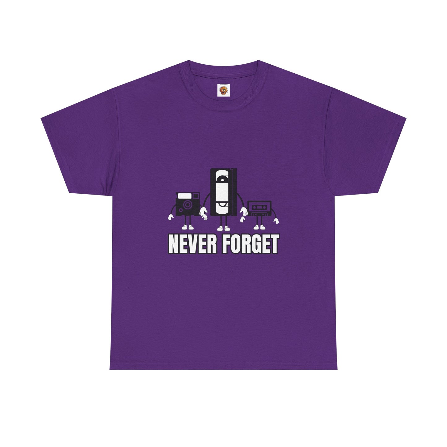 Retro Tech Unisex Heavy Cotton Tee Shirt- "Never Forget" Graphic T-Shirt, Floppy Disk, VHS Tape, Audio Cassette, Science, Geek, Nerd