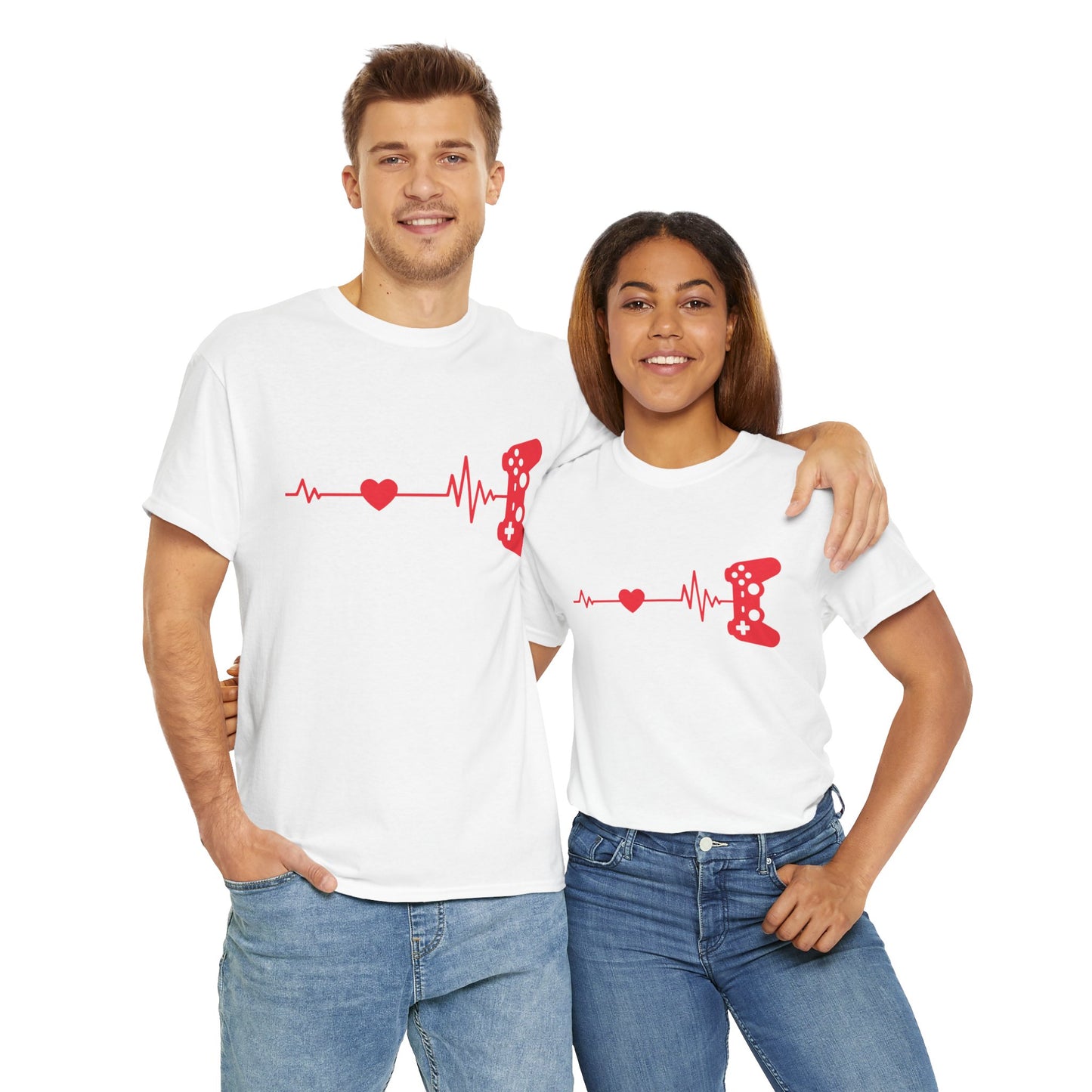Gamer Heartbeat Import Video Game Controller Unisex Heavy Cotton Tee Shirt T-Shirt  - Perfect for Gaming Enthusiasts, Geek, Nerd