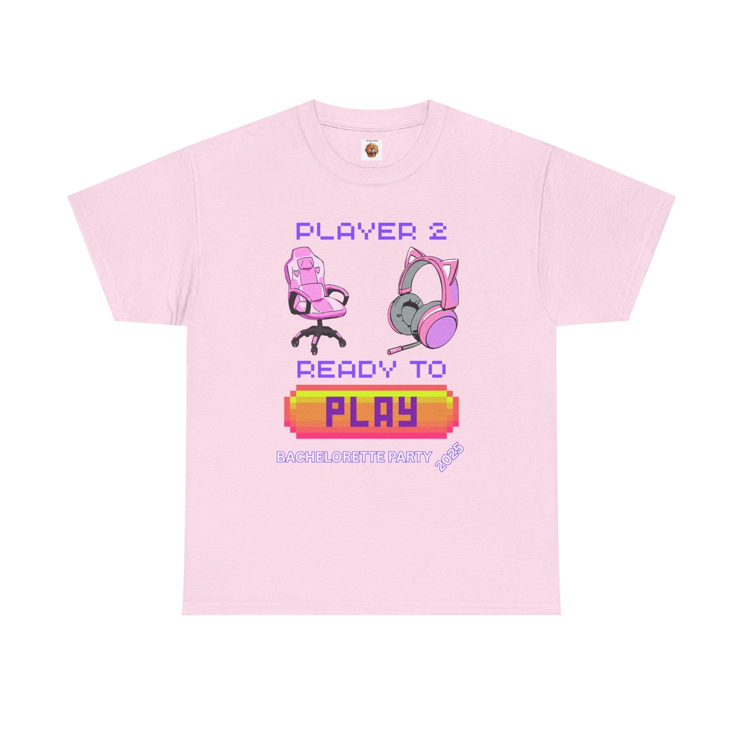 Gamer Girl Bachelorette Party 2025 Tee - 'Player 2 Ready to Play' Unisex Heavy Cotton T-Shirt, Video Game, Gaming, Console, PC, Tech, Geek, Squad, Nerd