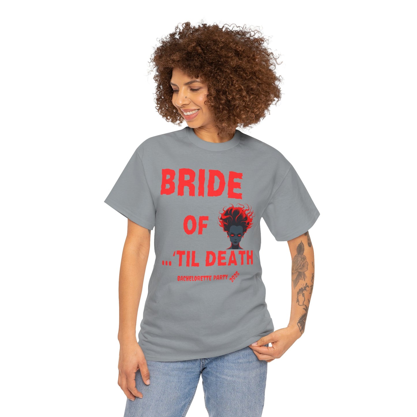 Bride of 'Til Death Bachelorette Party Tee 2025 | Unisex Heavy Cotton T-Shirt, Wedding, Engagement, Horror, Scary, Creepy, Halloween, Geek, Nerd
