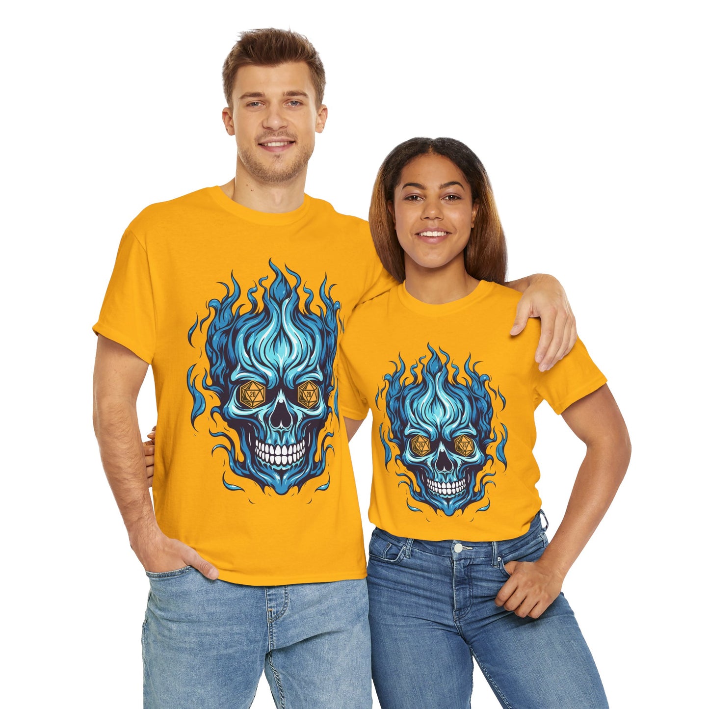 Flame Skull D20 Dungeons and Dragons DND Unisex Heavy Cotton Tee Shirt - RPG, TTRPG, Roleplaying, Geek, Nerd