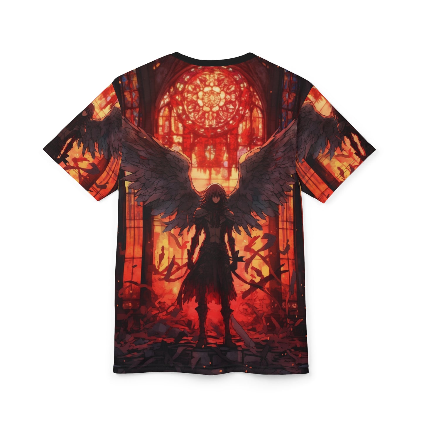 Fallen Angel Rebellion AOP Unisex Tee, Graphic Shirt, Gothic Style Apparel, Shonen Anime Inspired Fashion T-Shirt, Weeb, Otaku, Geek, Nerd