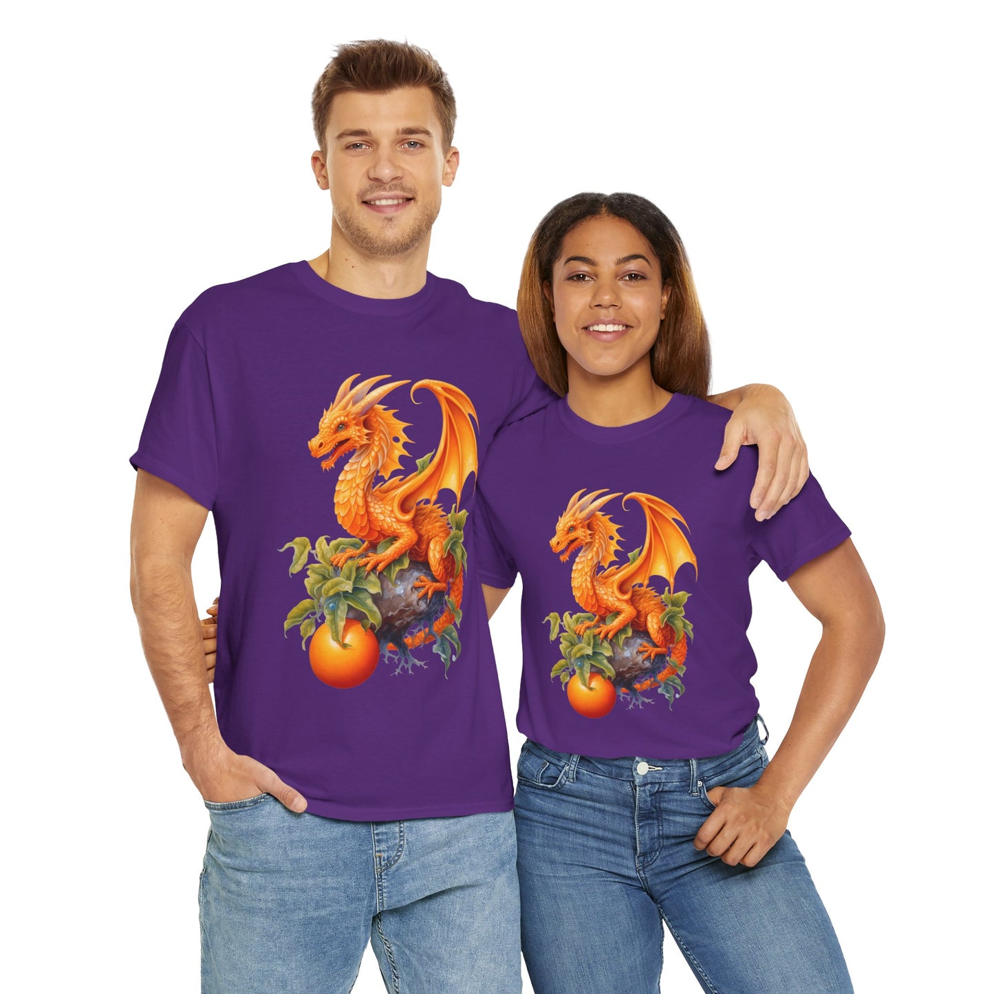 Vintage Orange Fruit Dragon Unisex Heavy Cotton Tee, Graphic T-Shirt, Gift for Dragon Lovers, Fantasy Apparel, Casual Wear, Fruit Of The Spirit, RPG, Geek, Nerd