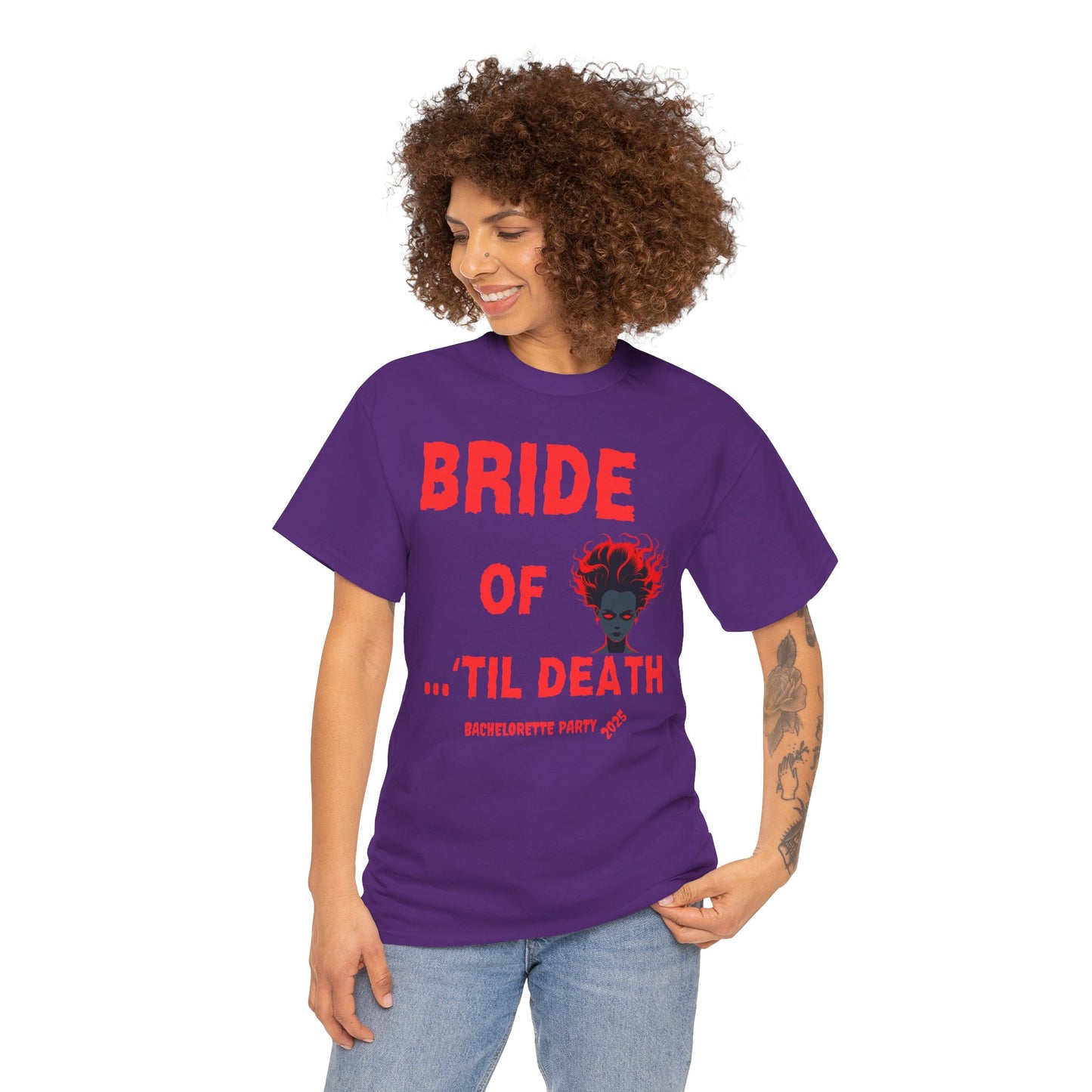 Bride of 'Til Death Bachelorette Party Tee 2025 | Unisex Heavy Cotton T-Shirt, Wedding, Engagement, Horror, Scary, Creepy, Halloween, Geek, Nerd