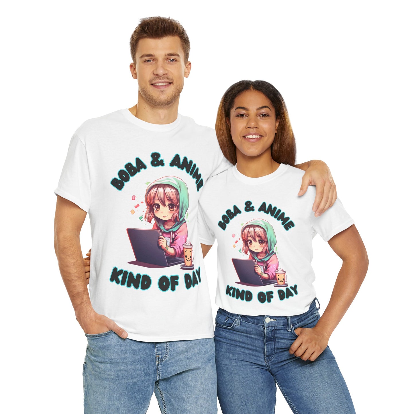 Cute Kawaii Chibi Girl Boba & Anime Unisex Heavy Cotton Tee Shirt T-Shirt - Perfect for Relaxing Days, Weeb, Otaku, Geek, Nerd