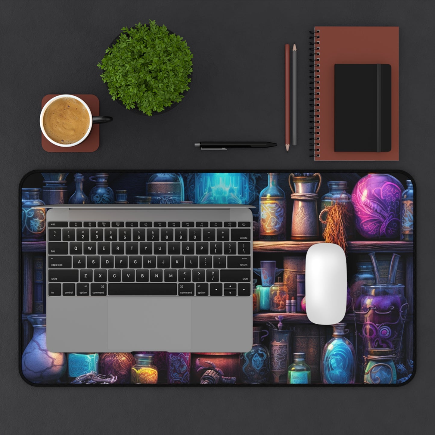 The Necromancer's Book Shelf Mystical Potion Desk Mat - Ideal for Spooky Vibes & Halloween Decor, Scary, Horror, DND