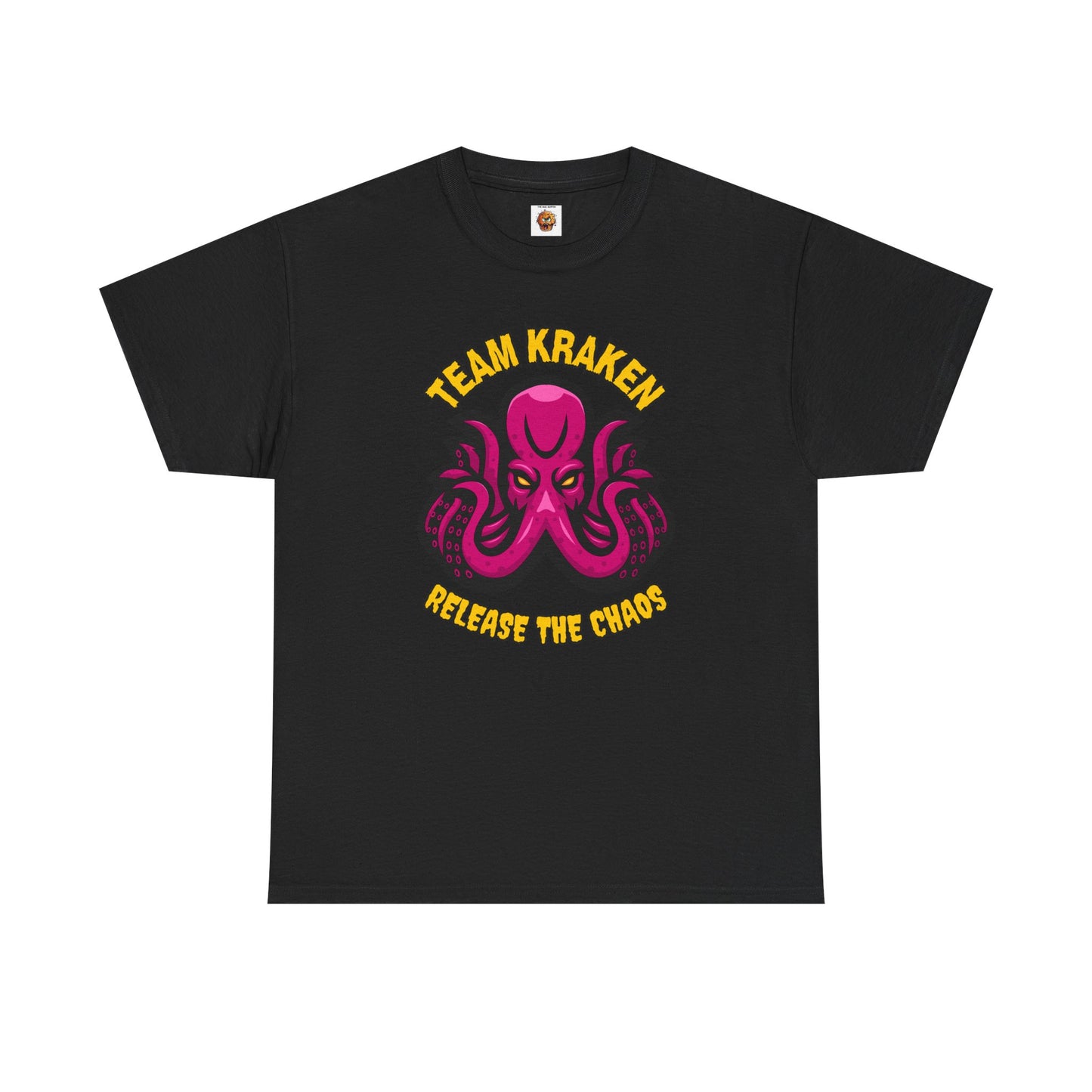 'Team Kraken Release The Chaos' Octopus Unisex Heavy Cotton Tee, Kraken Shirt, Gift for Ocean Lovers, Casual Wear for All Occasions, Mythology, Scary, Creepy, Geek, Nerd