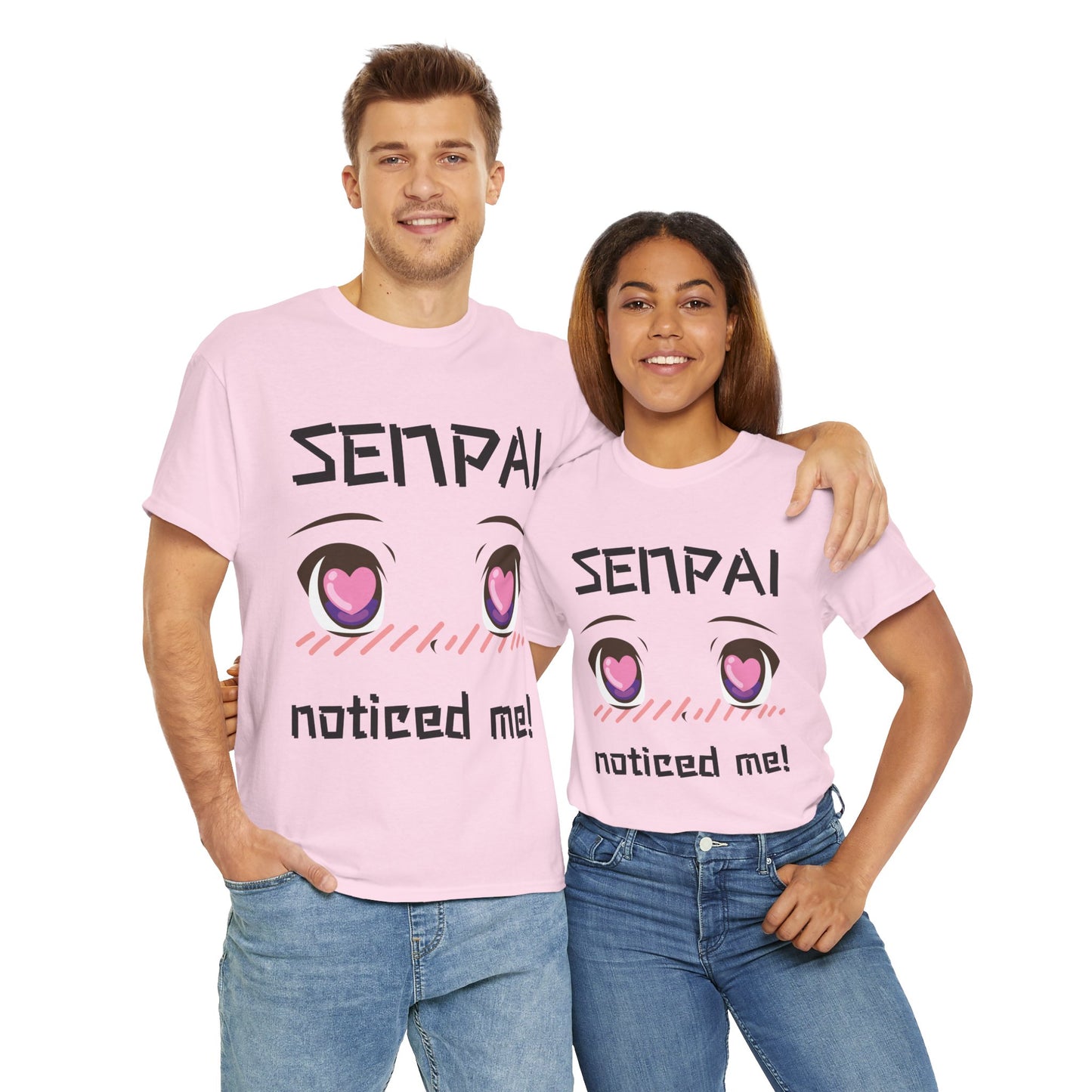'Senpai Noticed Me' Blushing Chibi Girl Unisex Heavy Cotton Tee Shirt - Cute Anime T-Shirt for Fans, Kawaii, Geek, Nerd