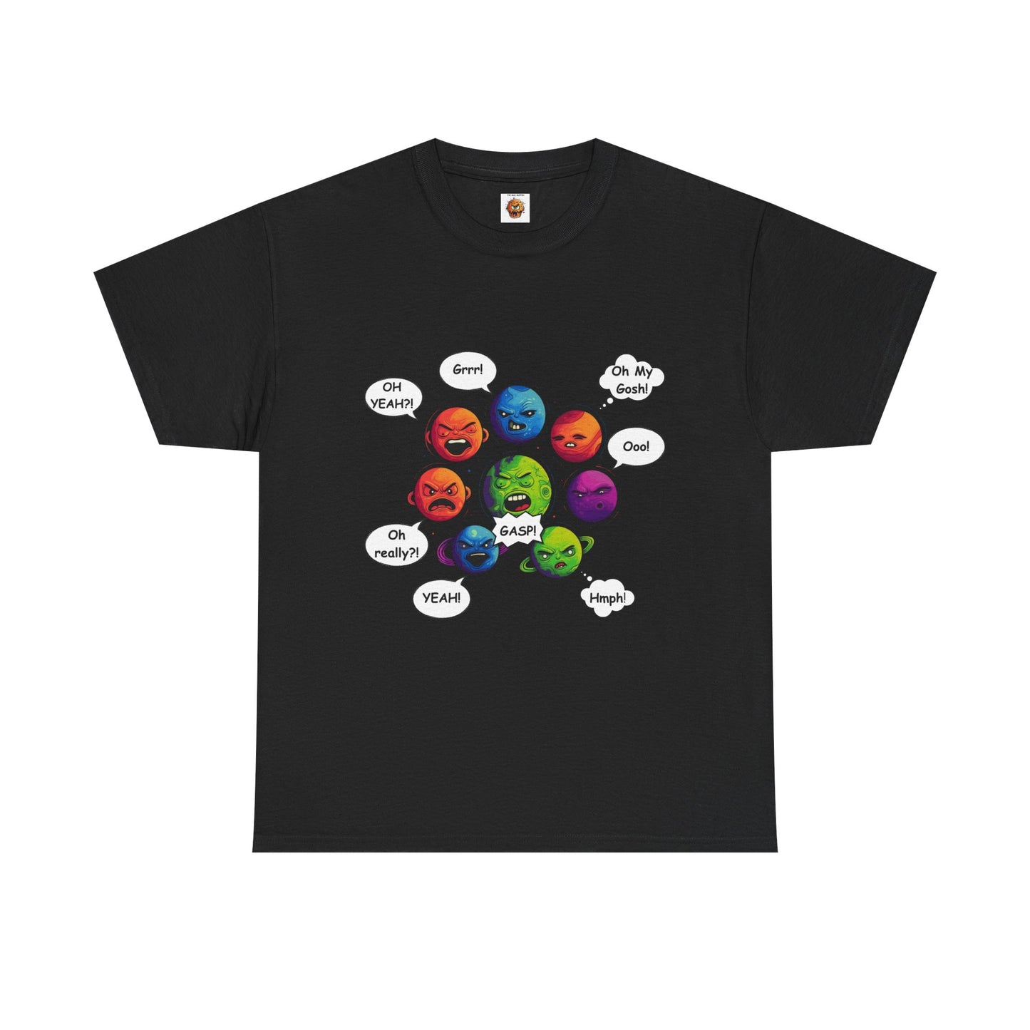 Funny Arguing Planets Unisex Heavy Cotton Tee Shirt - Fun Emoji Solar System Expressions Graphic T-Shirt, Geek, Nerd, Space