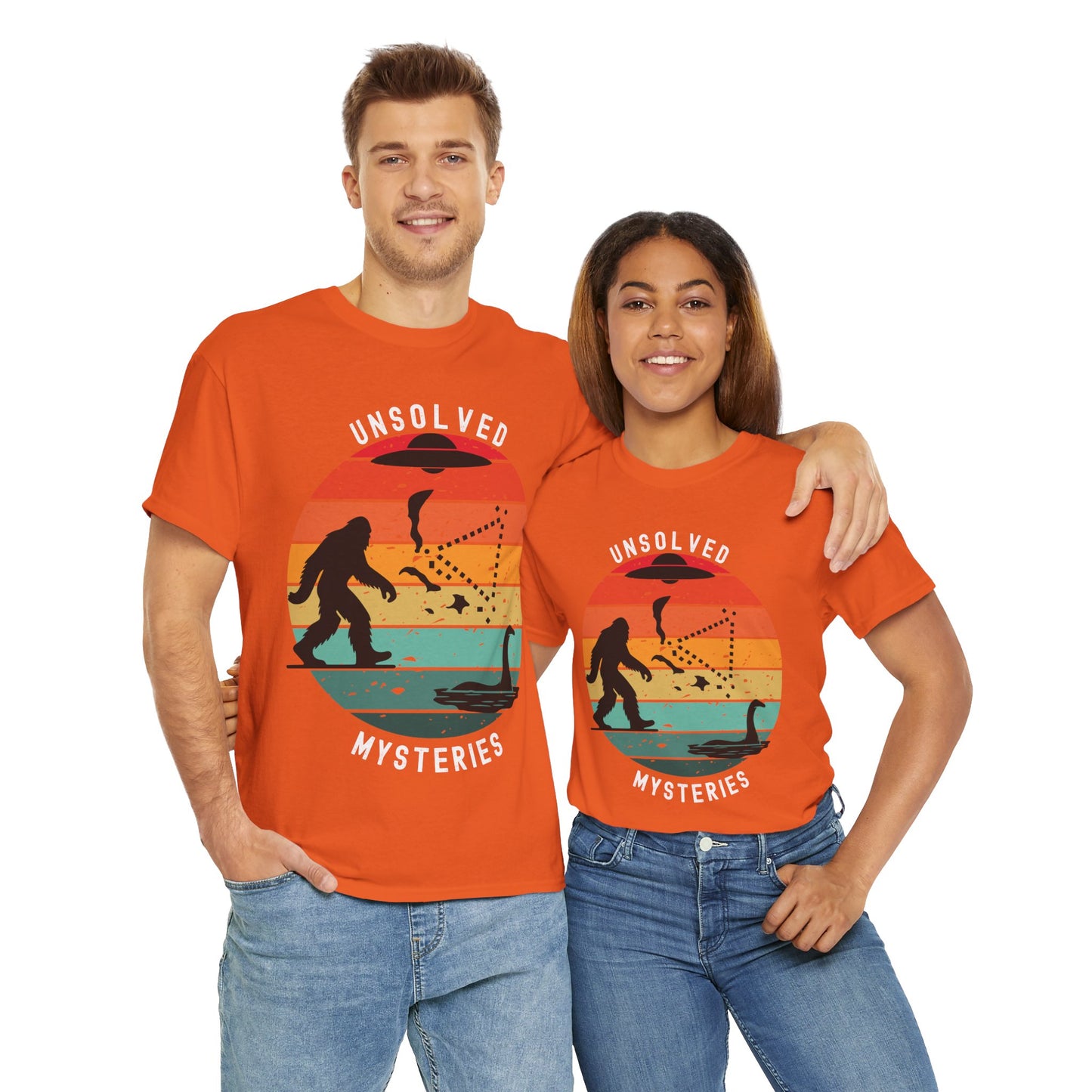 Vintage Retro Sun Cryptid Unsolved Mysteries Exploration Unisex Heavy Cotton Tee Shirt T-Shirt - UFO, Alien, Bigfoot, Lochness Monster, Bermuda Triangle, Geek, Nerd