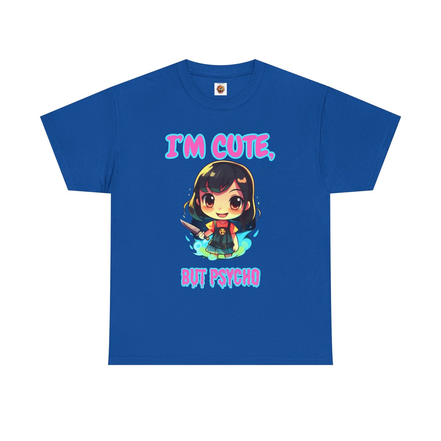 Cute But Psycho Unisex Heavy Cotton Tee Shirt - Trendy Graphic T-Shirt for Casual Wear, Scary Horror, Cute Kawaii Chibi Girl, Weeb, Otaku, Geek, Nerd