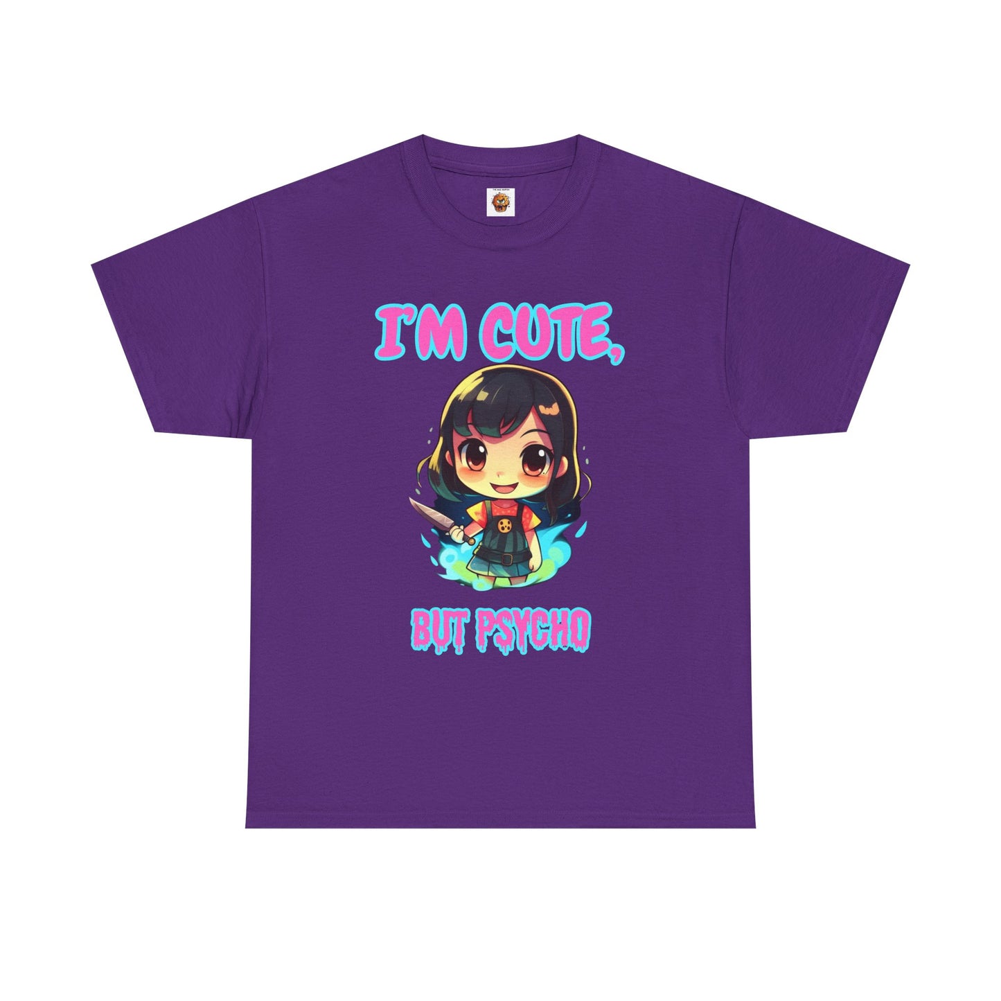 Cute But Psycho Unisex Heavy Cotton Tee Shirt - Trendy Graphic T-Shirt for Casual Wear, Scary Horror, Cute Kawaii Chibi Girl, Weeb, Otaku, Geek, Nerd