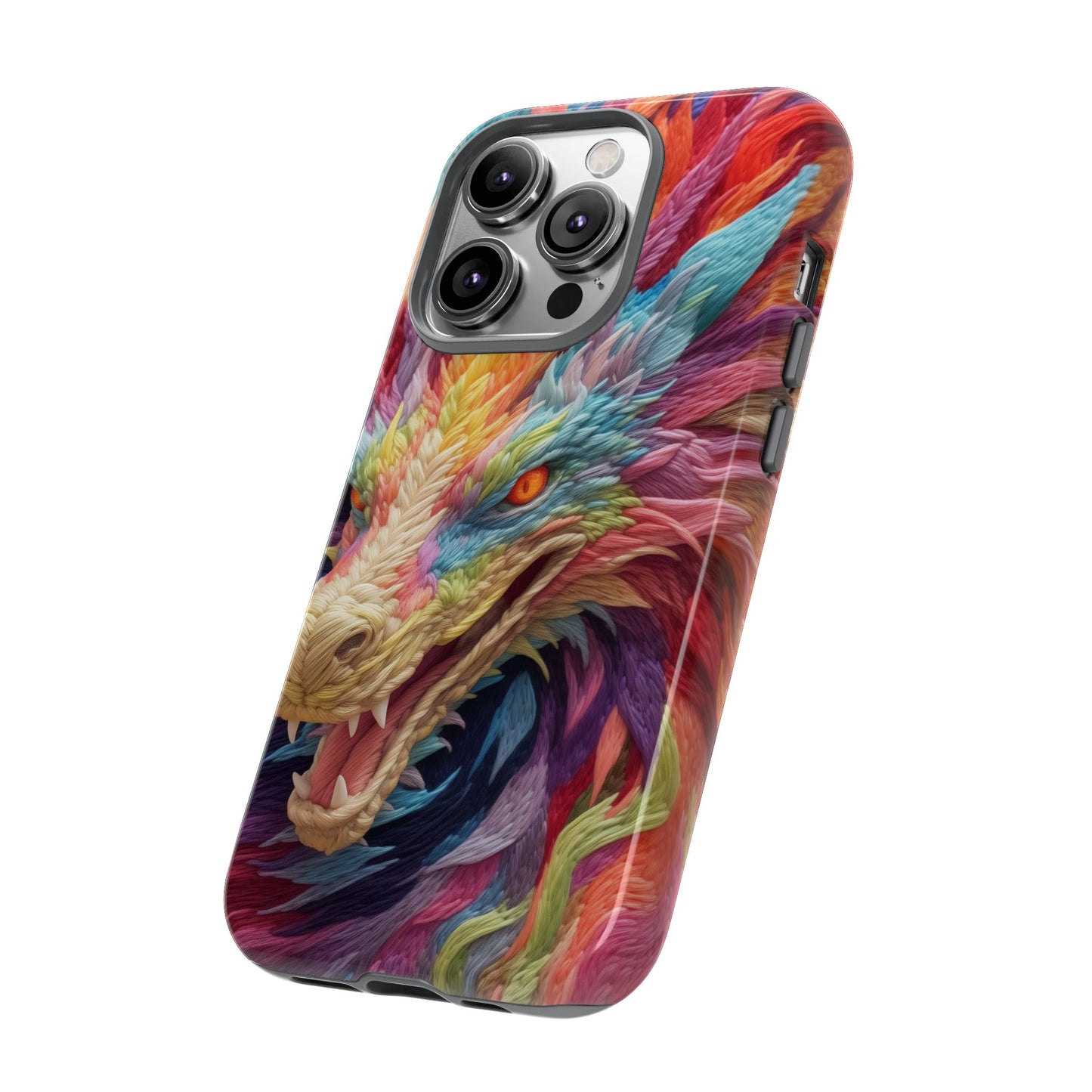 Vibrant 3D Embroidery Embroidered Rainbow Dragon Phone Case - Tough Protection for Fantasy Lovers, DND, RPG, TTRPG, Geek, Nerd