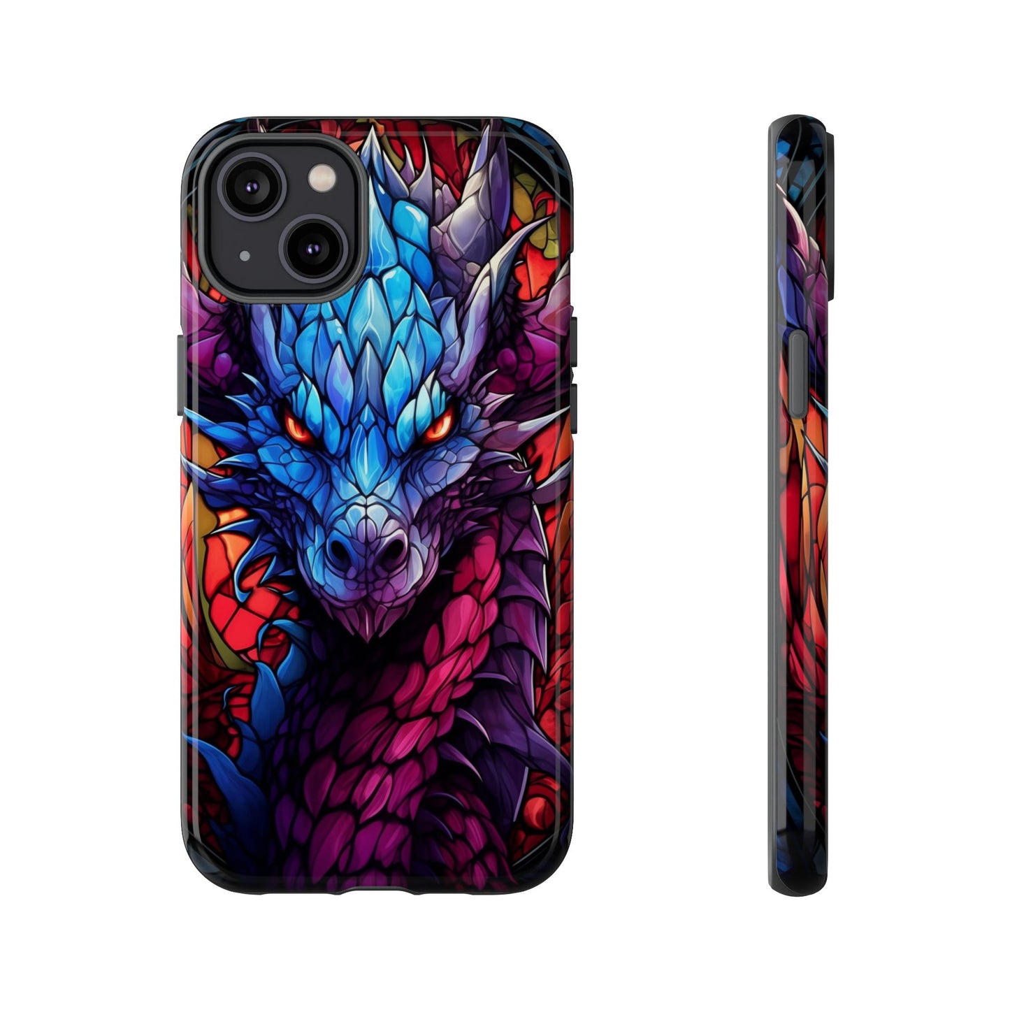 Colorful Blue Dragon Stained Glass Design Phone Case - Tough and Stylish Protection for Your Device, iPhone, Samsung, DND, Fantasy