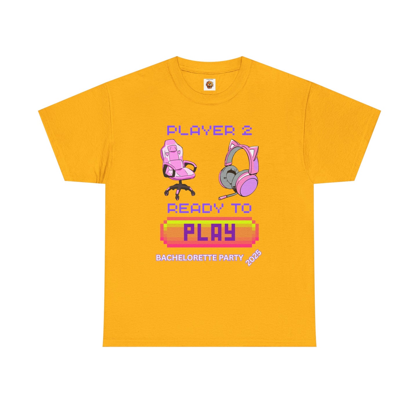 Gamer Girl Bachelorette Party 2025 Tee - 'Player 2 Ready to Play' Unisex Heavy Cotton T-Shirt, Video Game, Gaming, Console, PC, Tech, Geek, Squad, Nerd