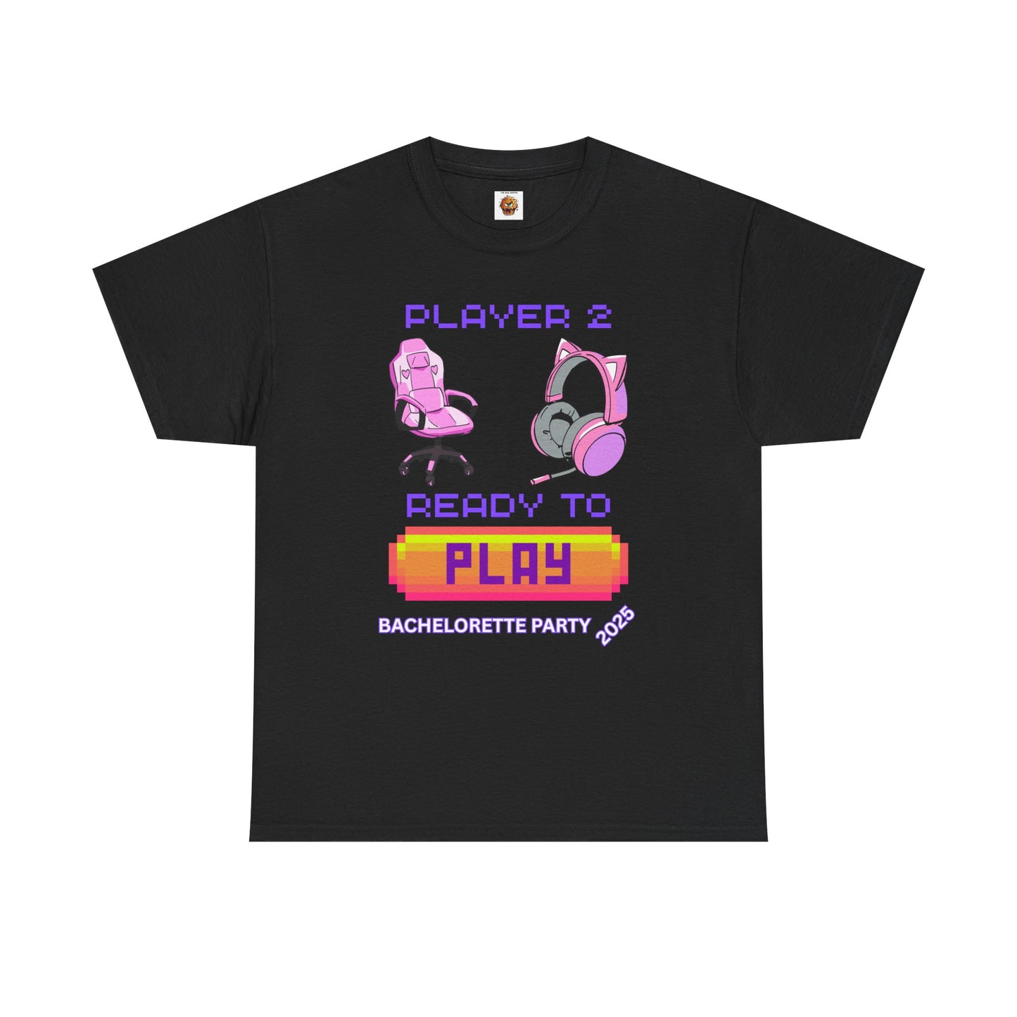 Gamer Girl Bachelorette Party 2025 Tee - 'Player 2 Ready to Play' Unisex Heavy Cotton T-Shirt, Video Game, Gaming, Console, PC, Tech, Geek, Squad, Nerd