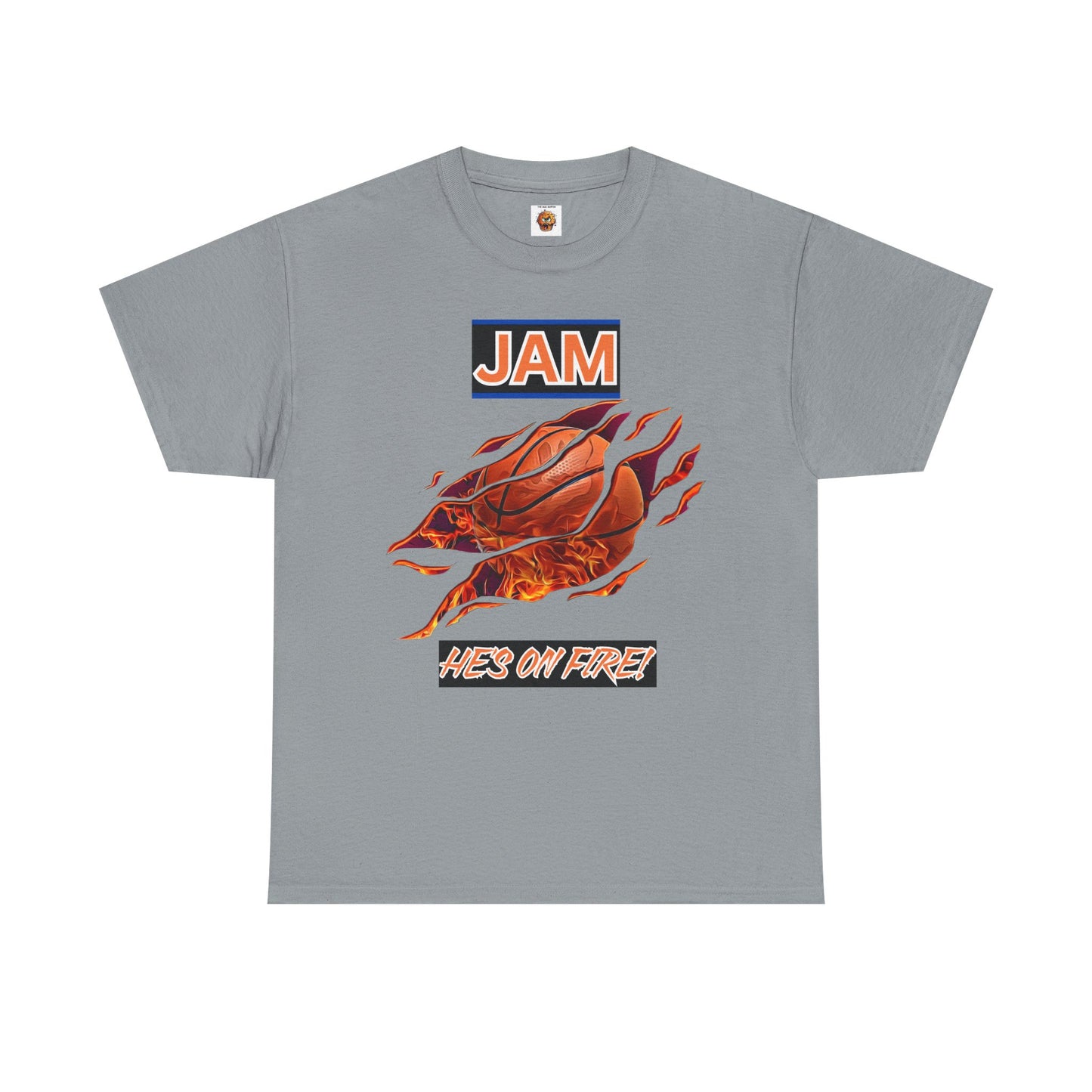 Jam 'He's On Fire' Retro Gaming Gamer Video Game Unisex Heavy Cotton Tee - Casual Wear, Sports T-Shirt, Gift for Basketball Fans, Summer Style, Hoops