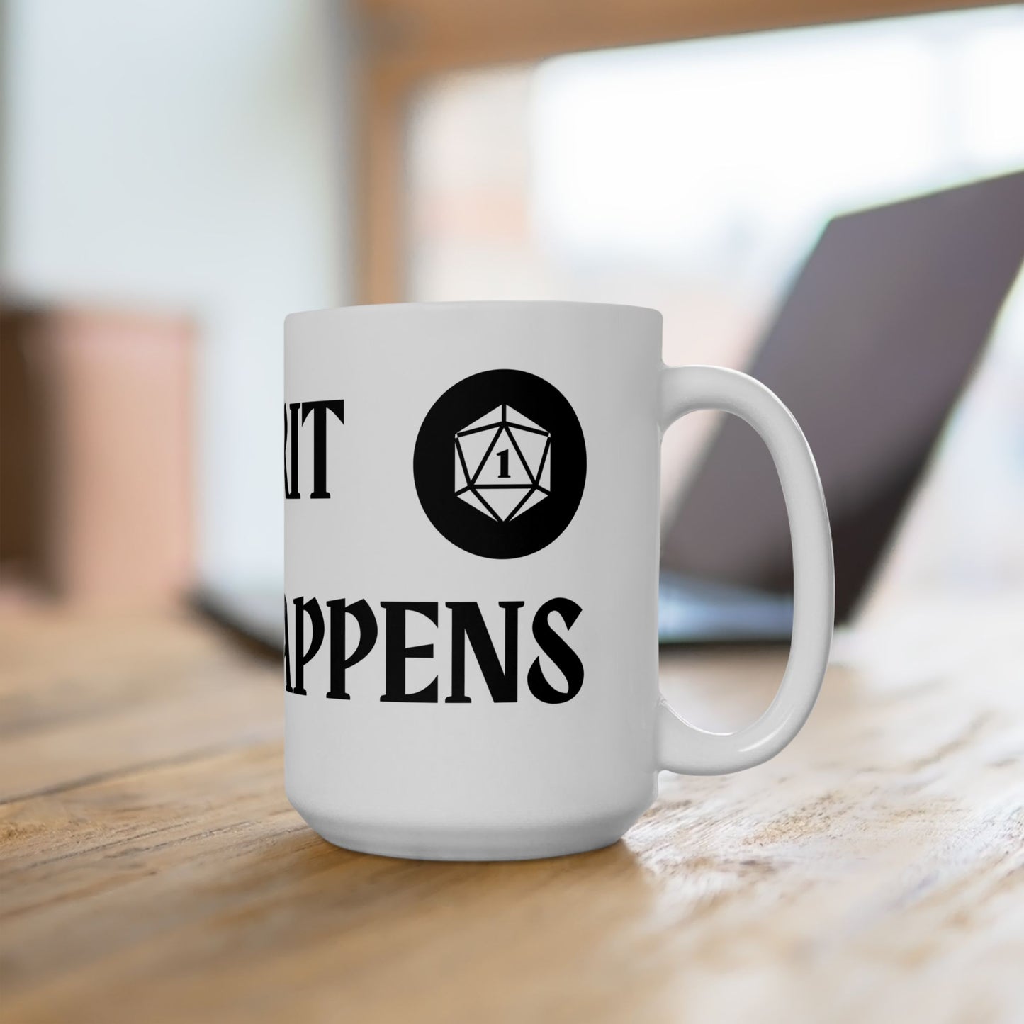 Funny Ceramic Mug - "Crit Happens" Quote D20 - Perfect for Coffee Lovers & Gamers, D&D, DND, RPG, TTRPG, Roleplaying
