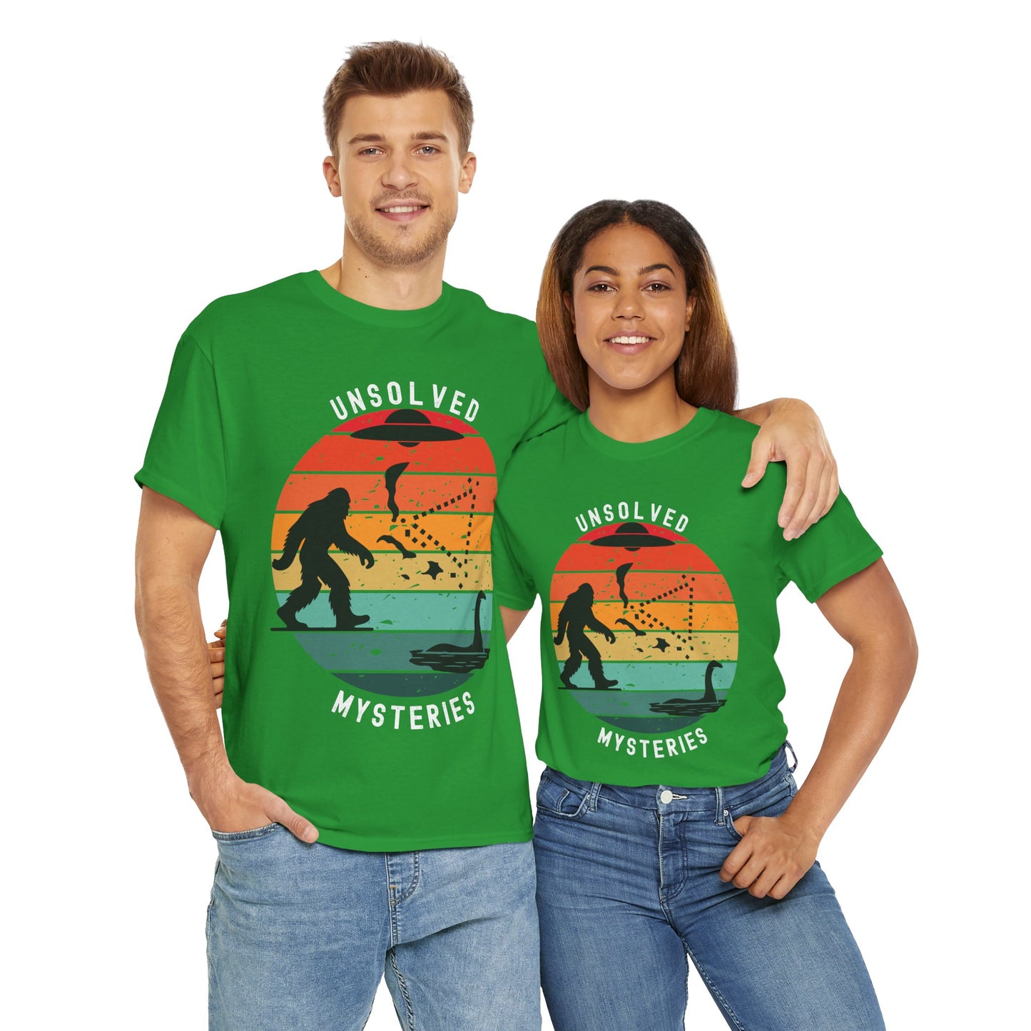 Vintage Retro Sun Cryptid Unsolved Mysteries Exploration Unisex Heavy Cotton Tee Shirt T-Shirt - UFO, Alien, Bigfoot, Lochness Monster, Bermuda Triangle, Geek, Nerd