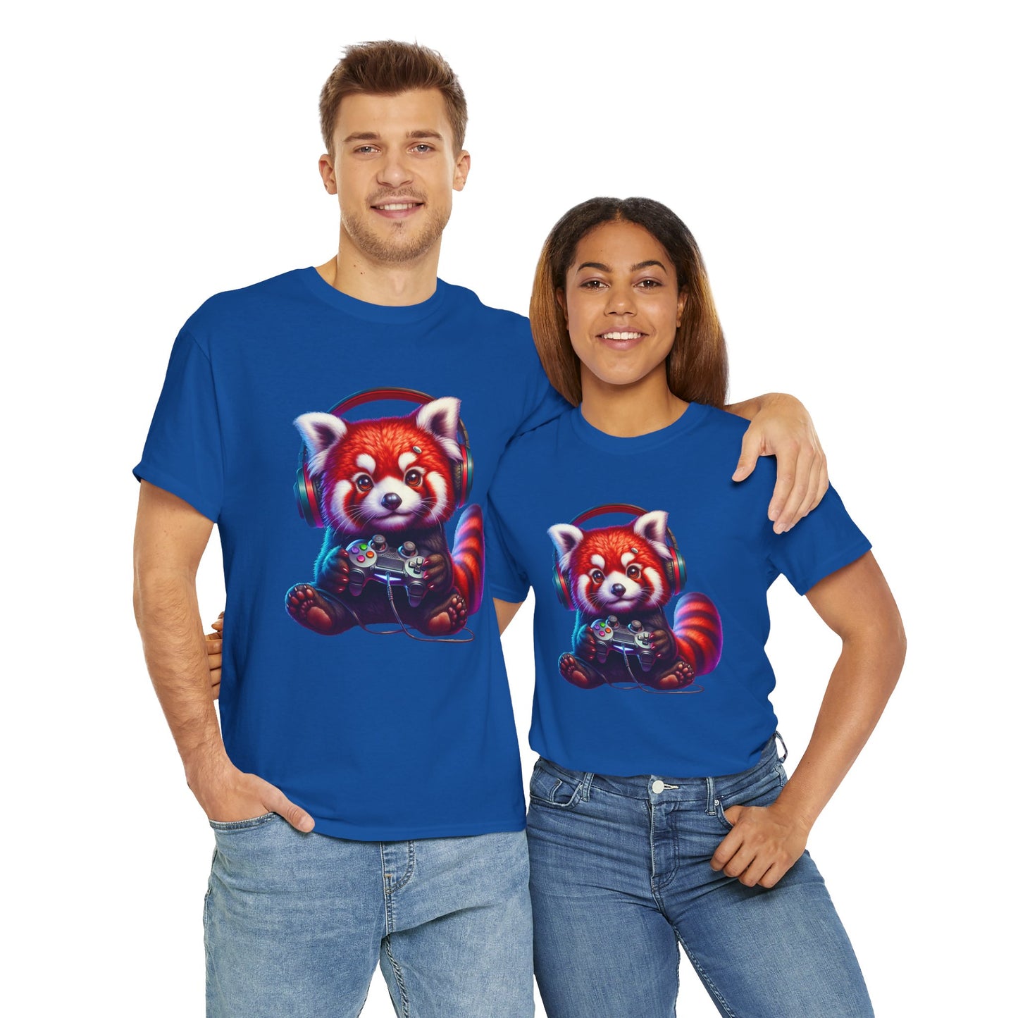 Cute Kawaii Gaming Red Panda Tee - Unisex Heavy Cotton Tee Shirt, Gamer, Anime, Headphones, Earphones, Geek, Nerd