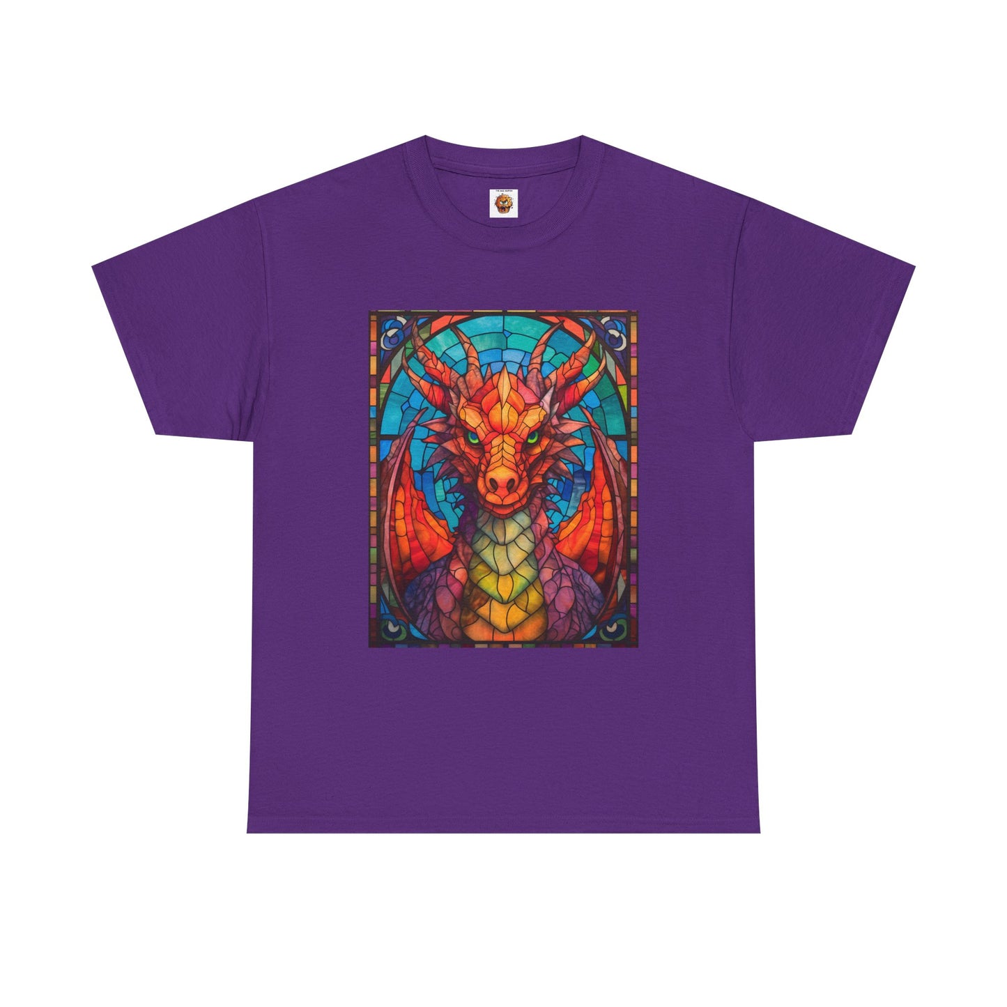 Dungeons And Dragons DND Stained Glass Red Dragon Tee Shirt - Unisex Heavy Cotton T-Shirt for Fantasy Lovers, Geek, Nerd
