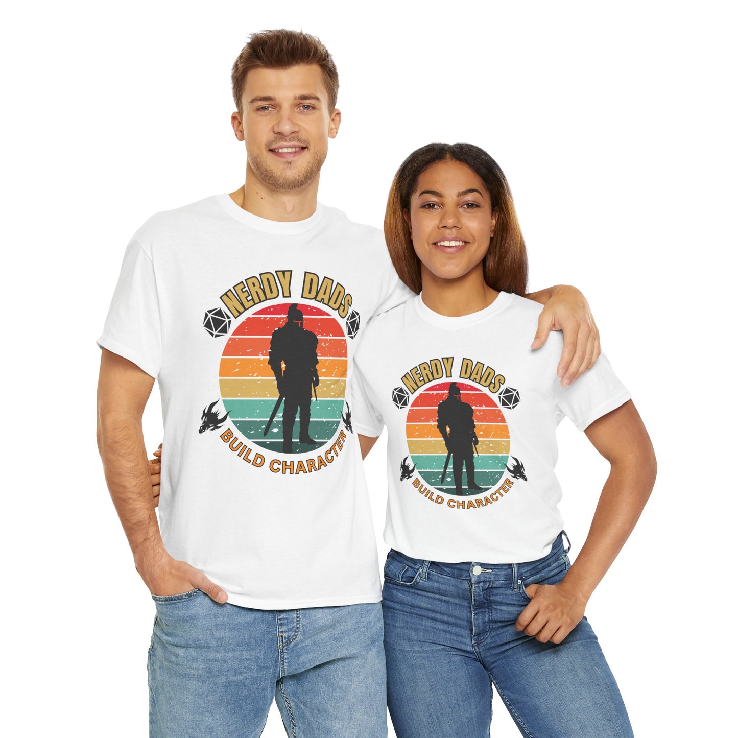 Nerdy Dads Build Character Building Unisex Heavy Cotton Tee Shirt - D20, D&D, DND, RPG, TTRPG, Roleplaying, Geek, Nerd