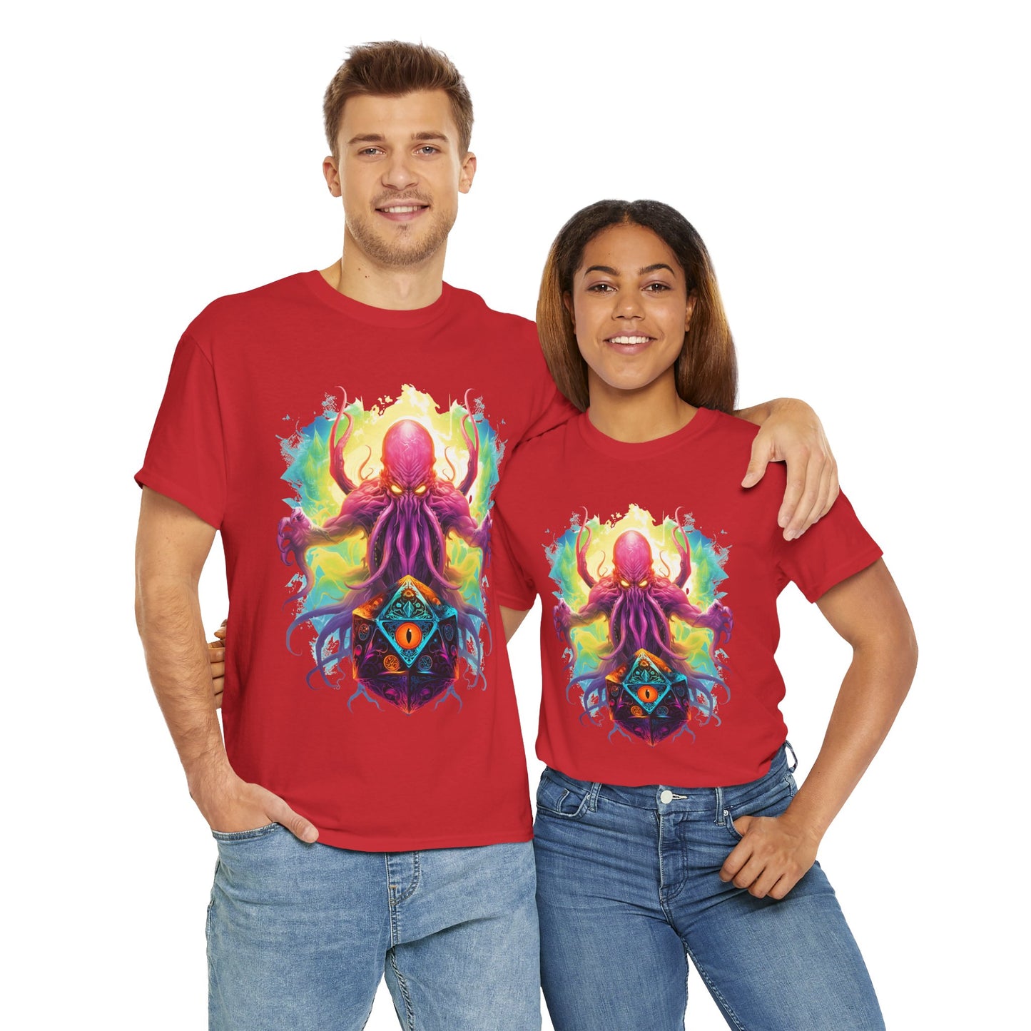 Cosmic Kraken Ancient God Cthulhu Unisex Heavy Cotton Tee Shirt T-Shirt - Vibrant Octopus Design, DND, RPG, TTRPG, Roleplaying, Scary, Horror, Geek, Nerd