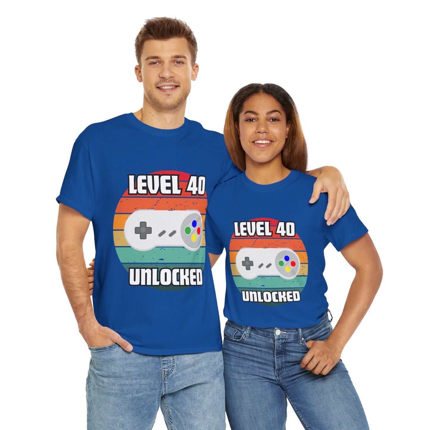 Gaming Level 40 Unlocked Tee - Unisex Heavy Cotton T-Shirt, Video Game, Gamer, Happy Birthday Shirt, Geek, Nerd, Retro