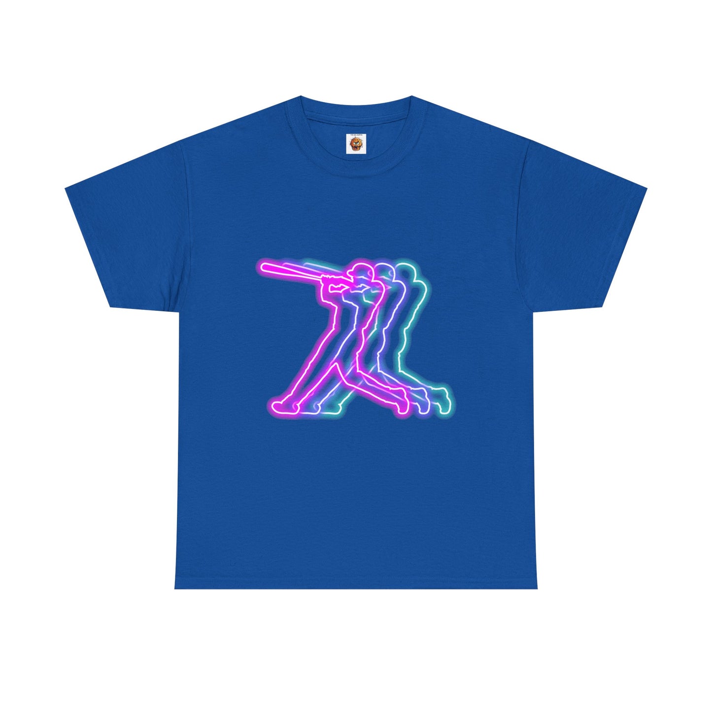 Neon Baseball Player Action Graphic Tee | Unisex Heavy Cotton Shirt, Retro Sports T-Shirt, Casual Wear, Street Style, Gift for Athletes, American, Batter Up