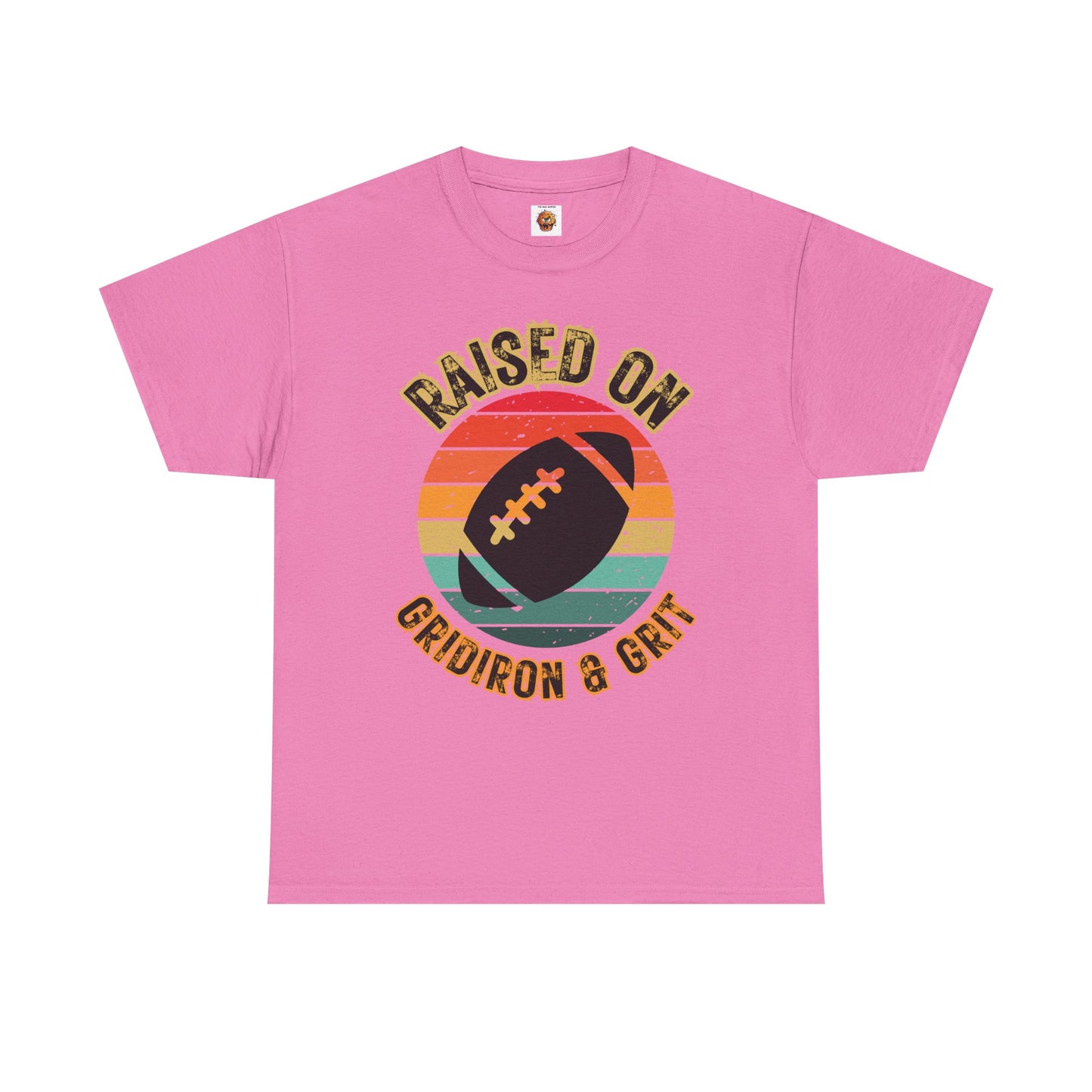 Raised On Gridiron & Grit Retro Football Inspired Unisex Heavy Cotton Tee, Sports T-Shirt, Gift for Football Fans, Trendy Casual Wear, Vintage Gridiron Style