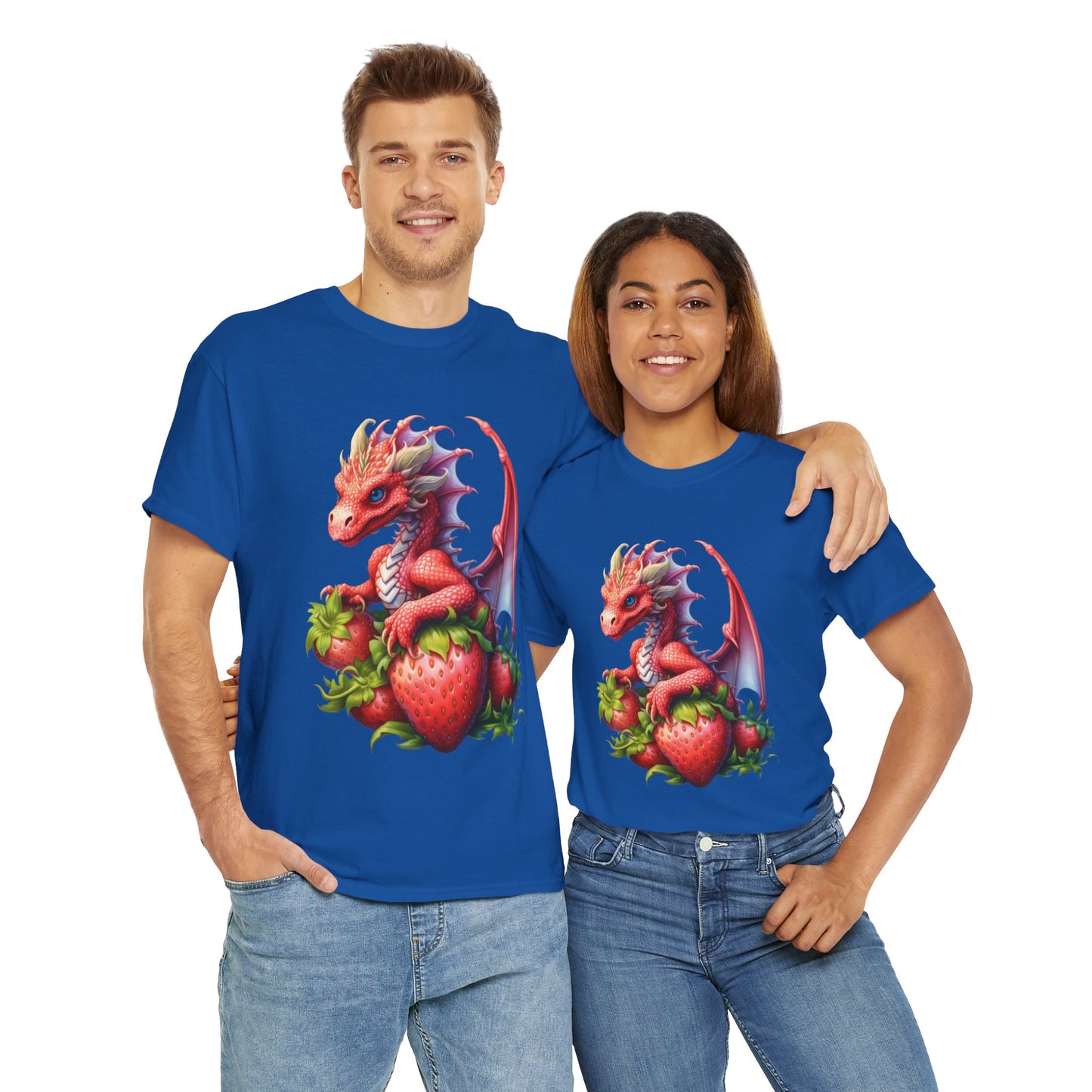 Vintage Strawberry Dragon Unisex Heavy Cotton Tee T-Shirt, Gift for Women, Birthday Shirt, Fantasy Apparel, Fruit Of The Spirit, RPG, Geek, Nerd
