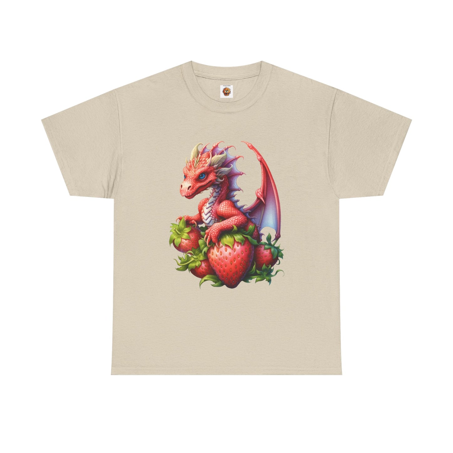 Vintage Strawberry Dragon Unisex Heavy Cotton Tee T-Shirt, Gift for Women, Birthday Shirt, Fantasy Apparel, Fruit Of The Spirit, RPG, Geek, Nerd