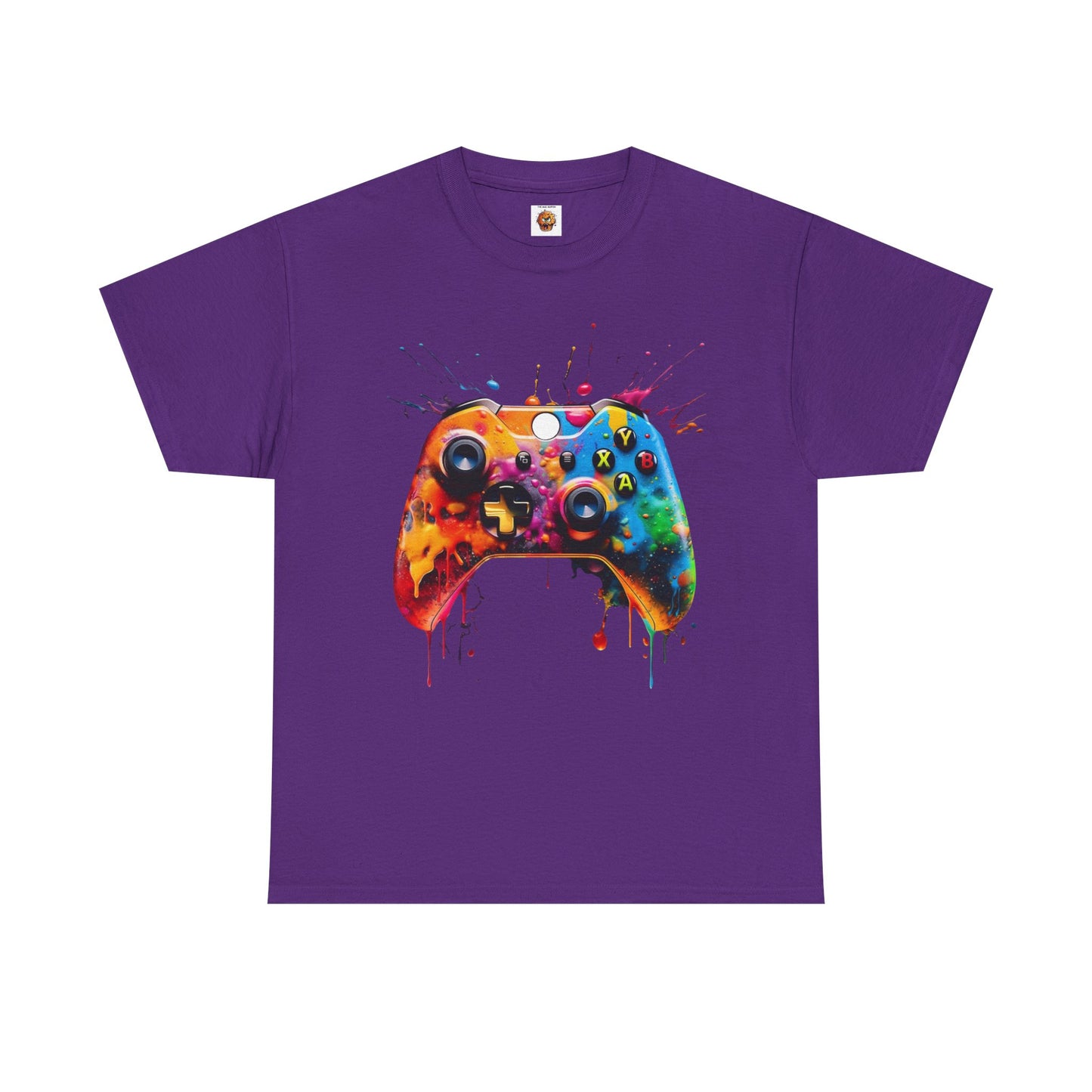 Colorful Paint Gamer Unisex Heavy Cotton Tee Shirt - Domestic Video Game Controller Design, Gaming, Console, T-Shirt, Rainbow Colors, Geek, Nerd