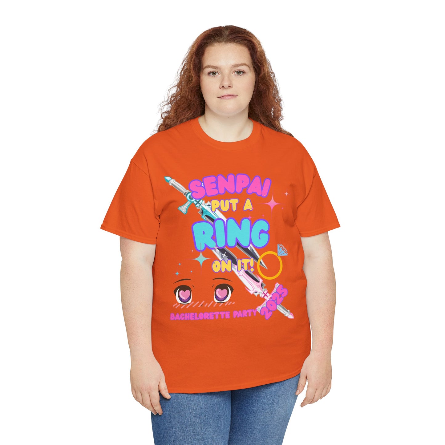 Kawaii Cute Funny Bachelorette Party Tee - "Senpai Put a Ring on It!" Unisex Heavy Cotton T-Shirt, Wedding, Engagement, Anime, Weeb, Otaku, Geek, Nerd