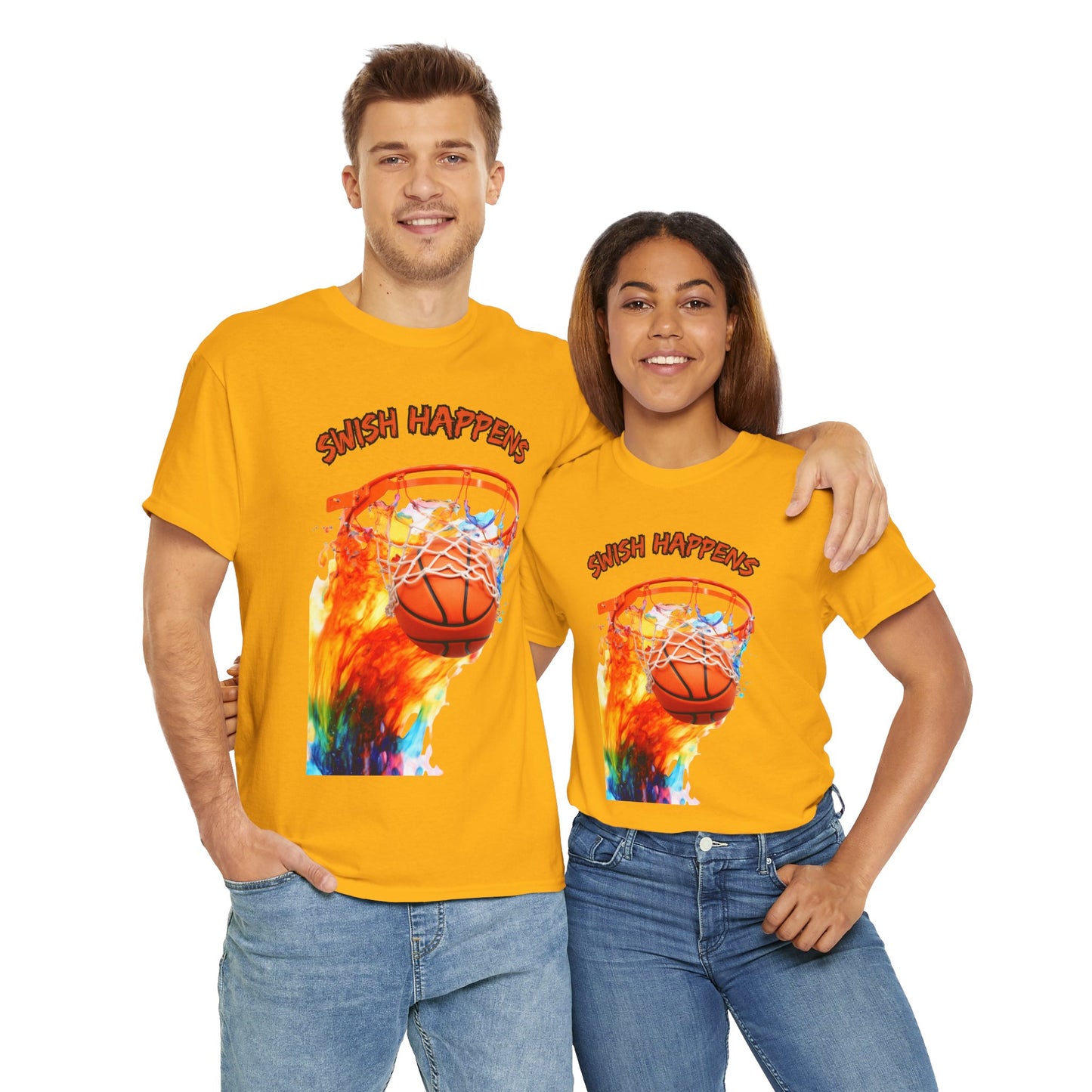 Nothing But Net Colorful Basketball Tee - 'Swish Happens' Unisex Shirt, Sportswear, Gift for Athletes, Casual Outfit, Game Day Apparel, Hoops