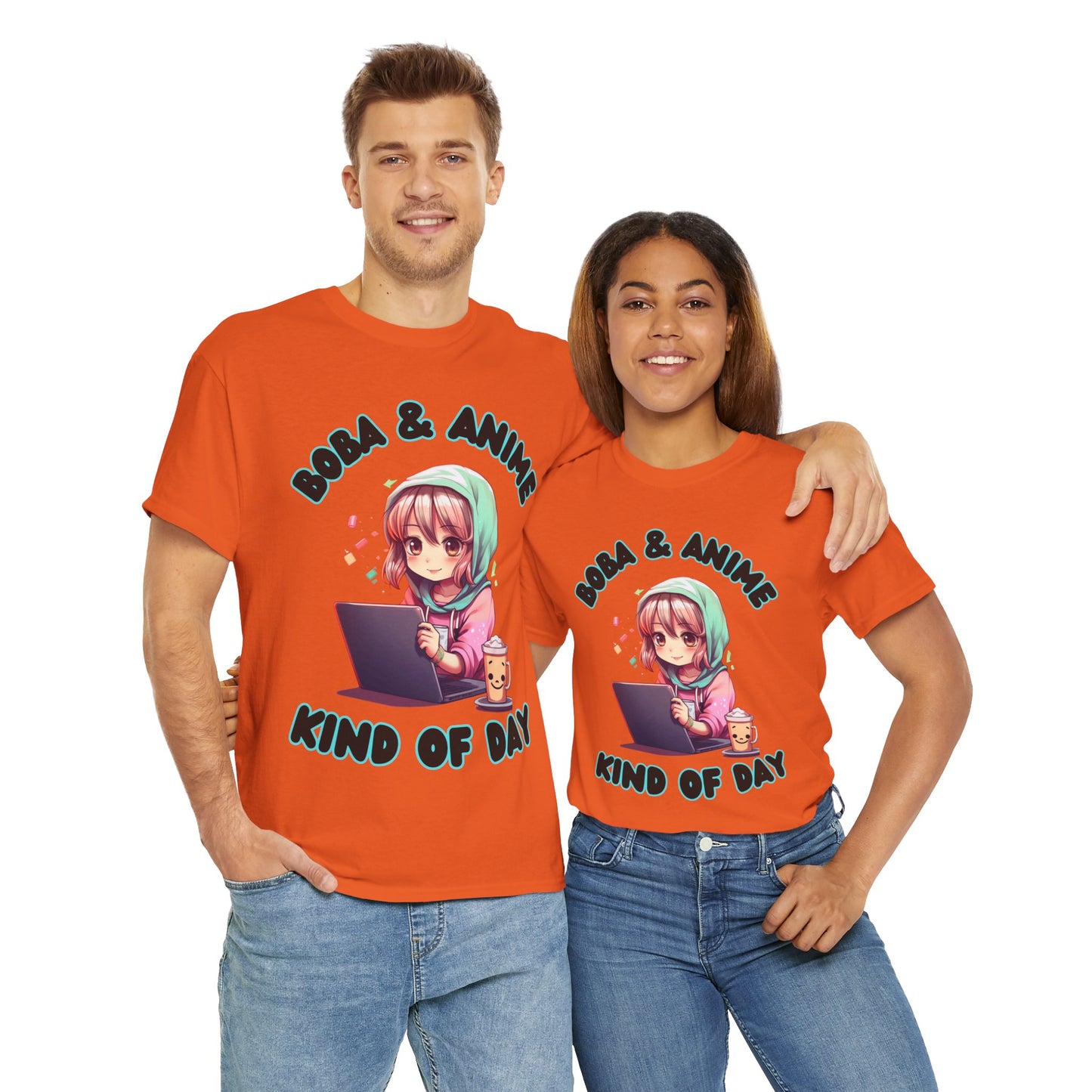Cute Kawaii Chibi Girl Boba & Anime Unisex Heavy Cotton Tee Shirt T-Shirt - Perfect for Relaxing Days, Weeb, Otaku, Geek, Nerd
