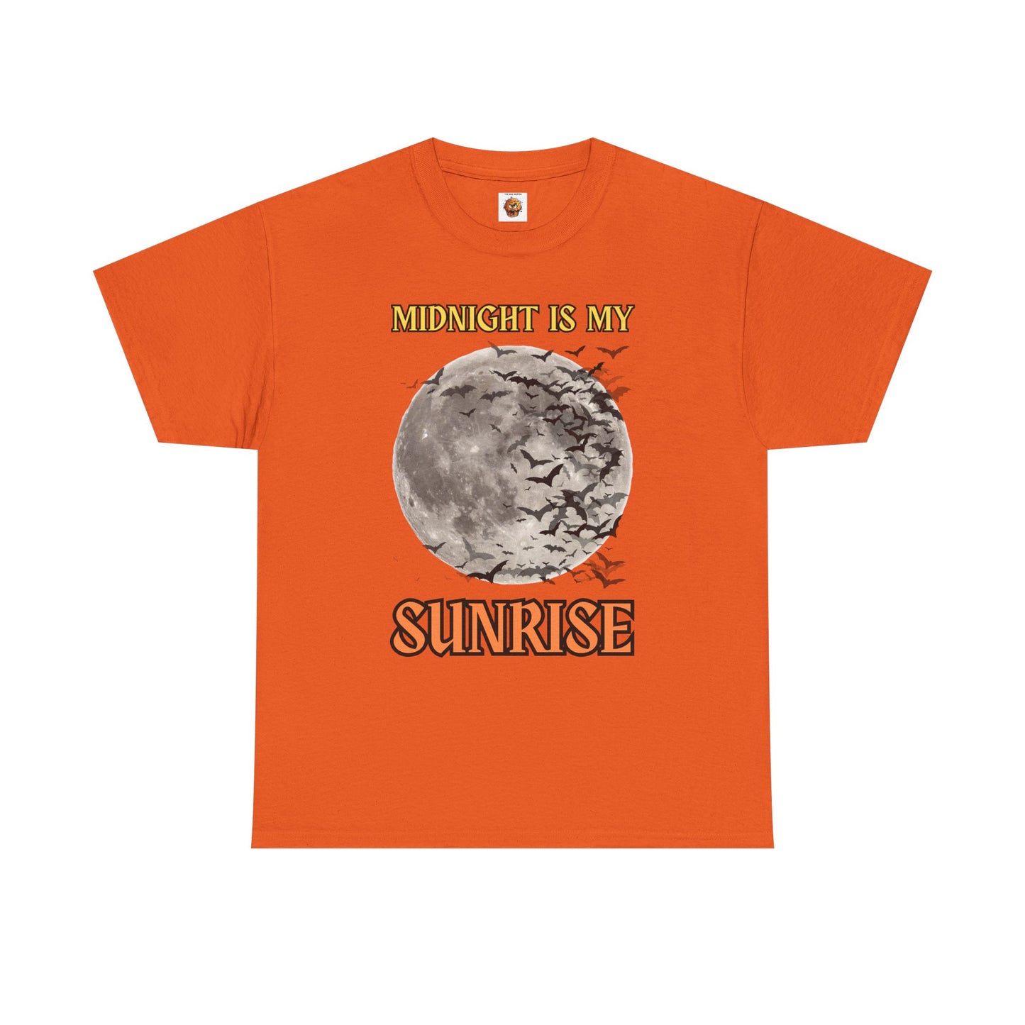 'Midnight is My Sunrise' Unisex Heavy Cotton Tee Shirt - Graphic Tee for Night Owls, Scary, Creepy, Halloween, Gothic, Full Moon, Bats
