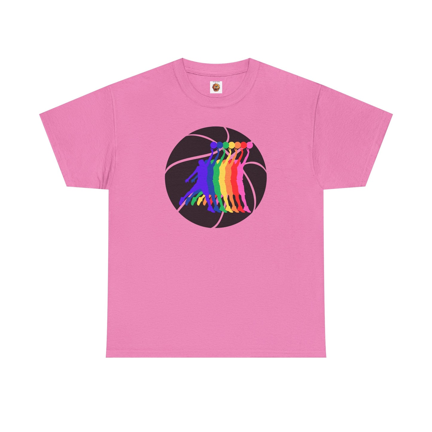Basketball Player Silhouette Rainbow Colorful Graphic Unisex Heavy Cotton Tee, Vibrant Art Shirt, LGBTQ+ Pride Tee, Casual Wear, Summer Fashion, Hoops
