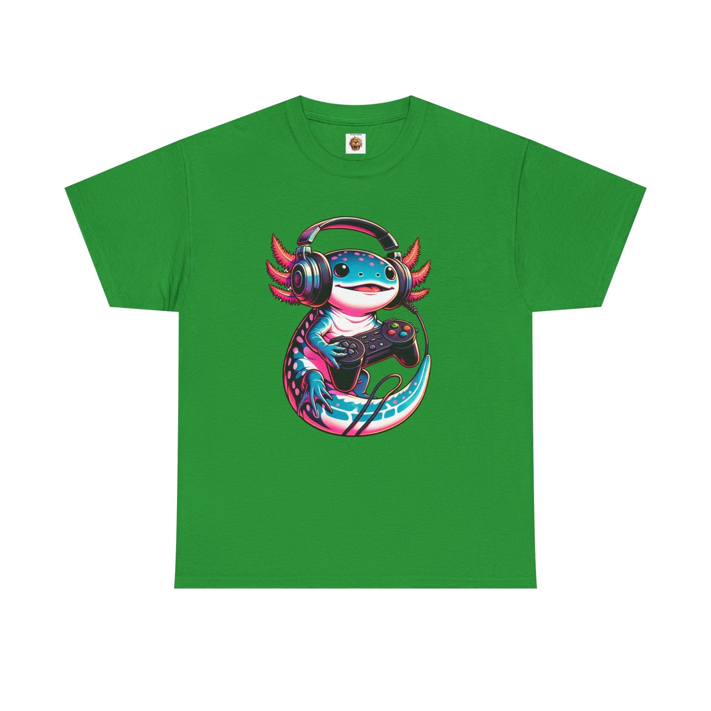 Cute Kawaii Gaming Axolotl Unisex Heavy Cotton Tee - Perfect for Gamers, Mexican Walking Fish, Smile, Video Game, Geek, Nerd, Salamander, Anime