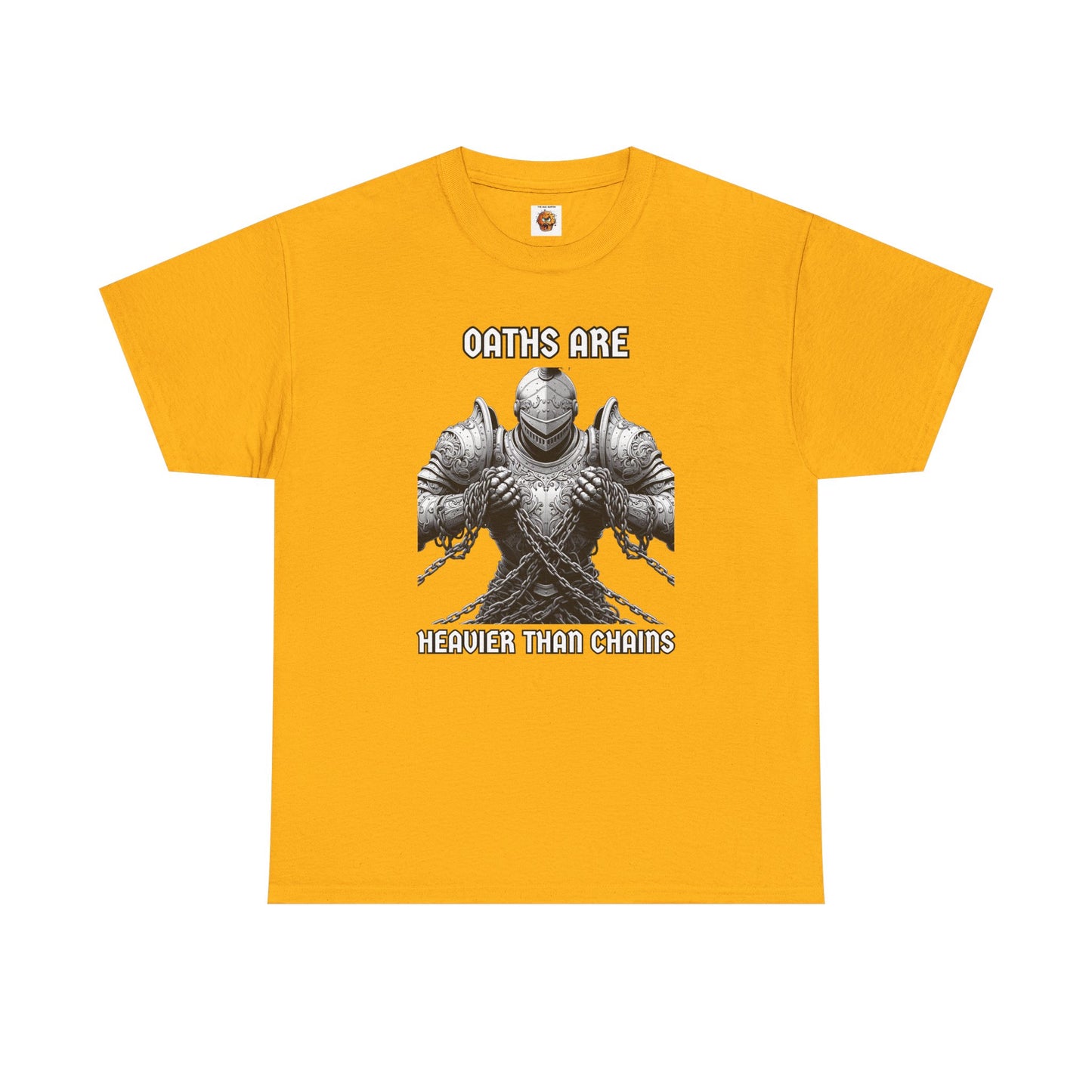 Epic Knight 'Oaths Are Heavier Than Chains' Unisex Heavy Cotton Tee | Casual Wear, Fantasy Lover T-Shirt, Gift for Gamers, Statement Shirt, DND, RPG, TTRPG, Geek, Nerd
